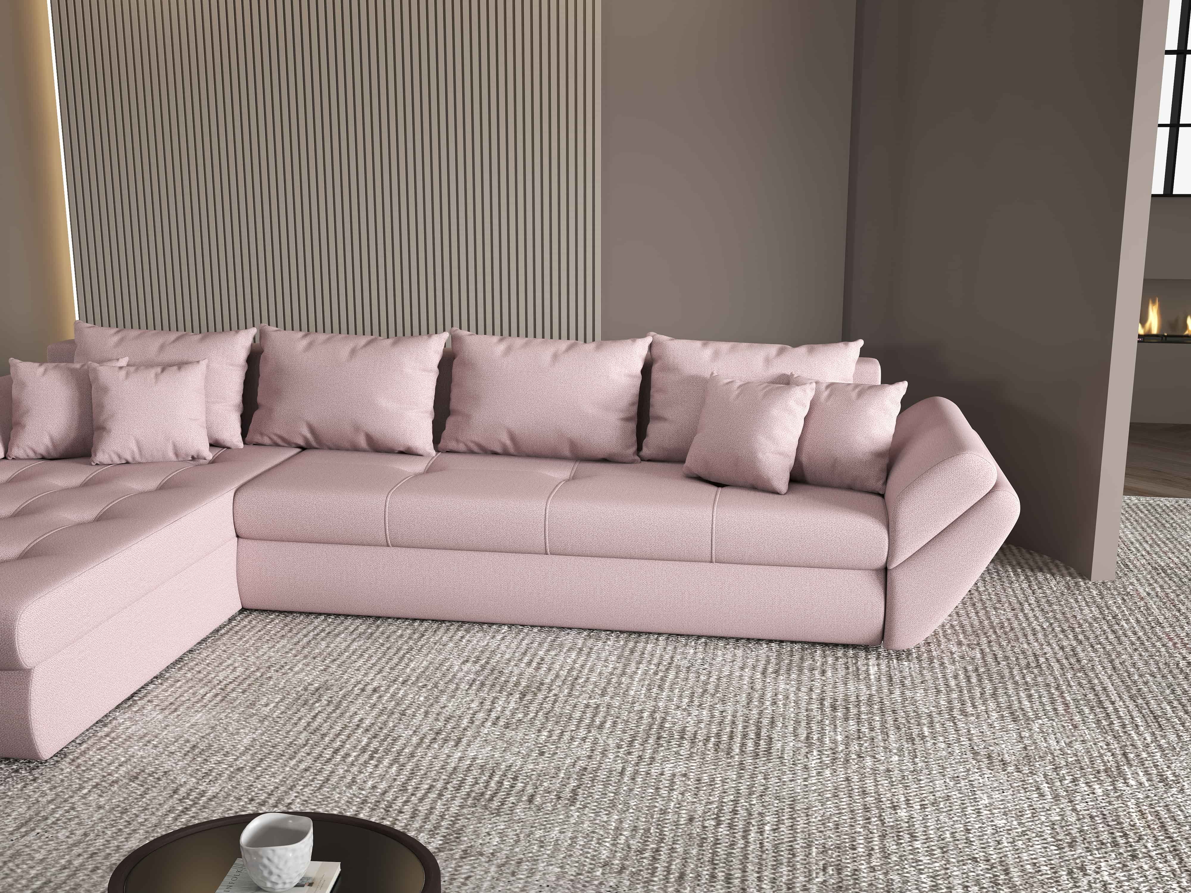 Colțar extensibil dumonde cu ladă de depozitare si sezut confortabil din spuma HR, Loana XL Enjoy Flamingo 335x185 cm Fabrica