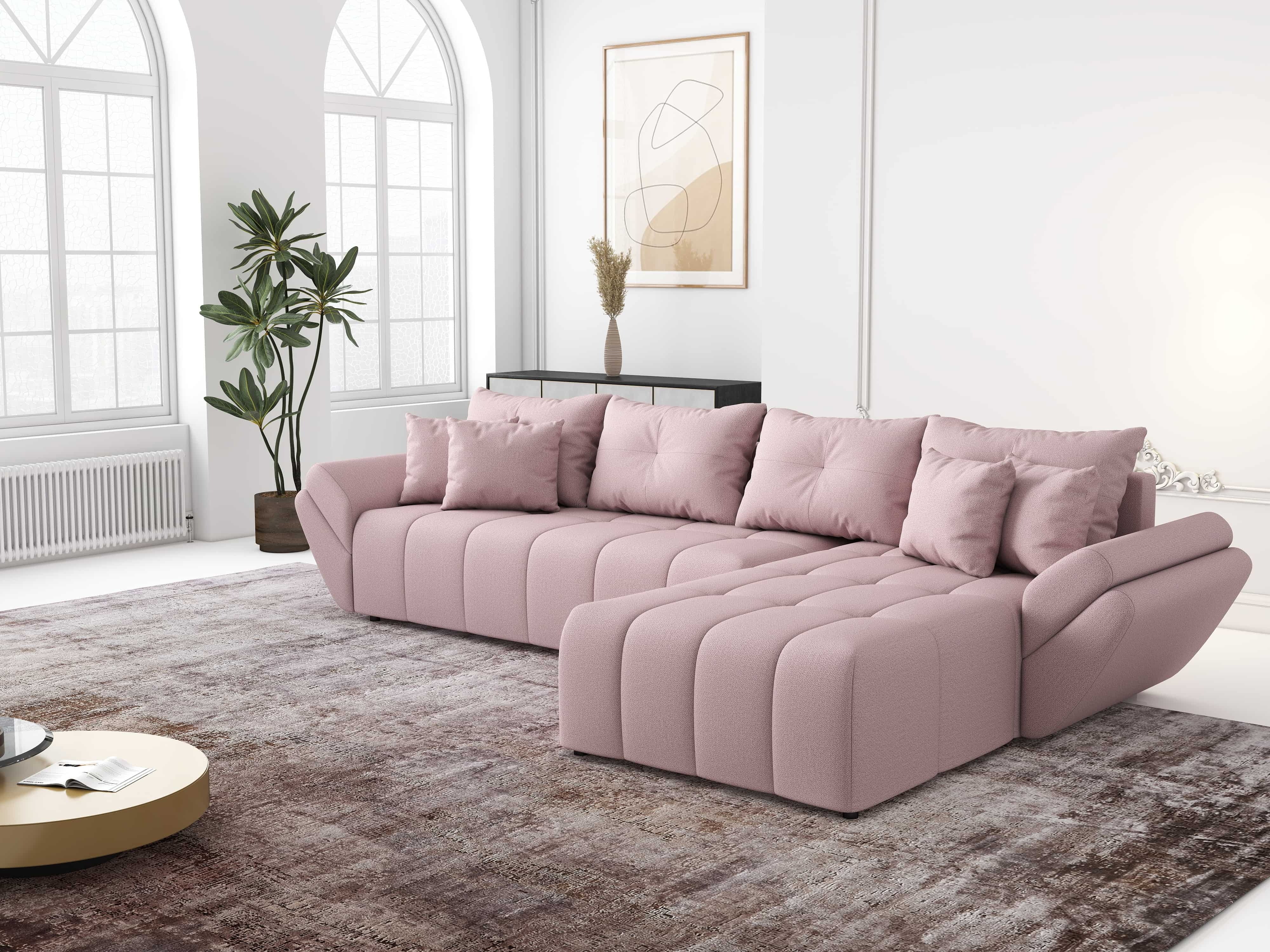Colțar extensibil dumonde cu ladă de depozitare si sezut confortabil din spuma HR, Berlin XL Enjoy Flamingo 350x185 cm II Fabrica