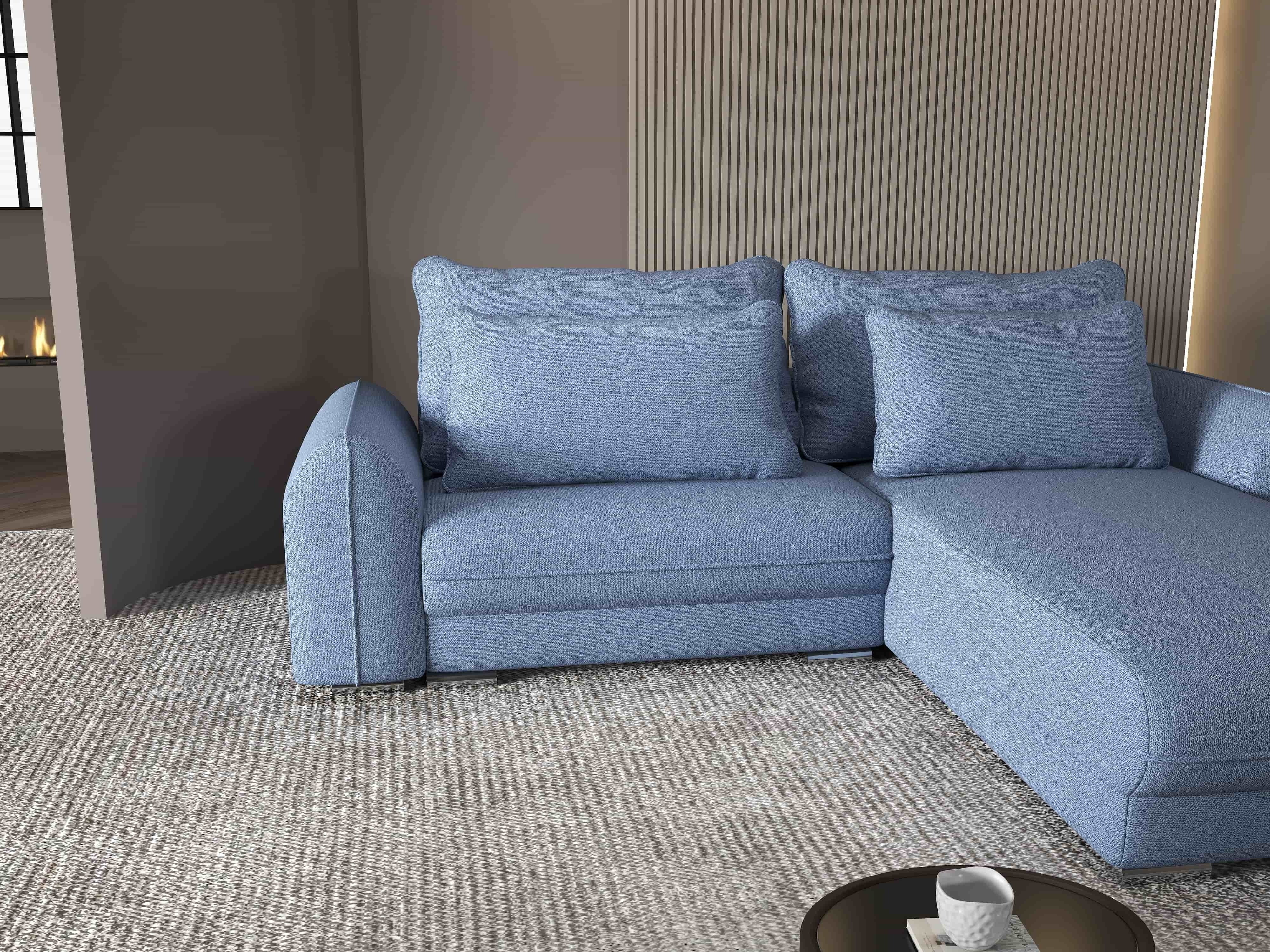 Colțar extensibil dumonde cu ladă de depozitare si sezut confortabil din spuma HR, Denver Enjoy Albastru 275x185 cm II Fabrica