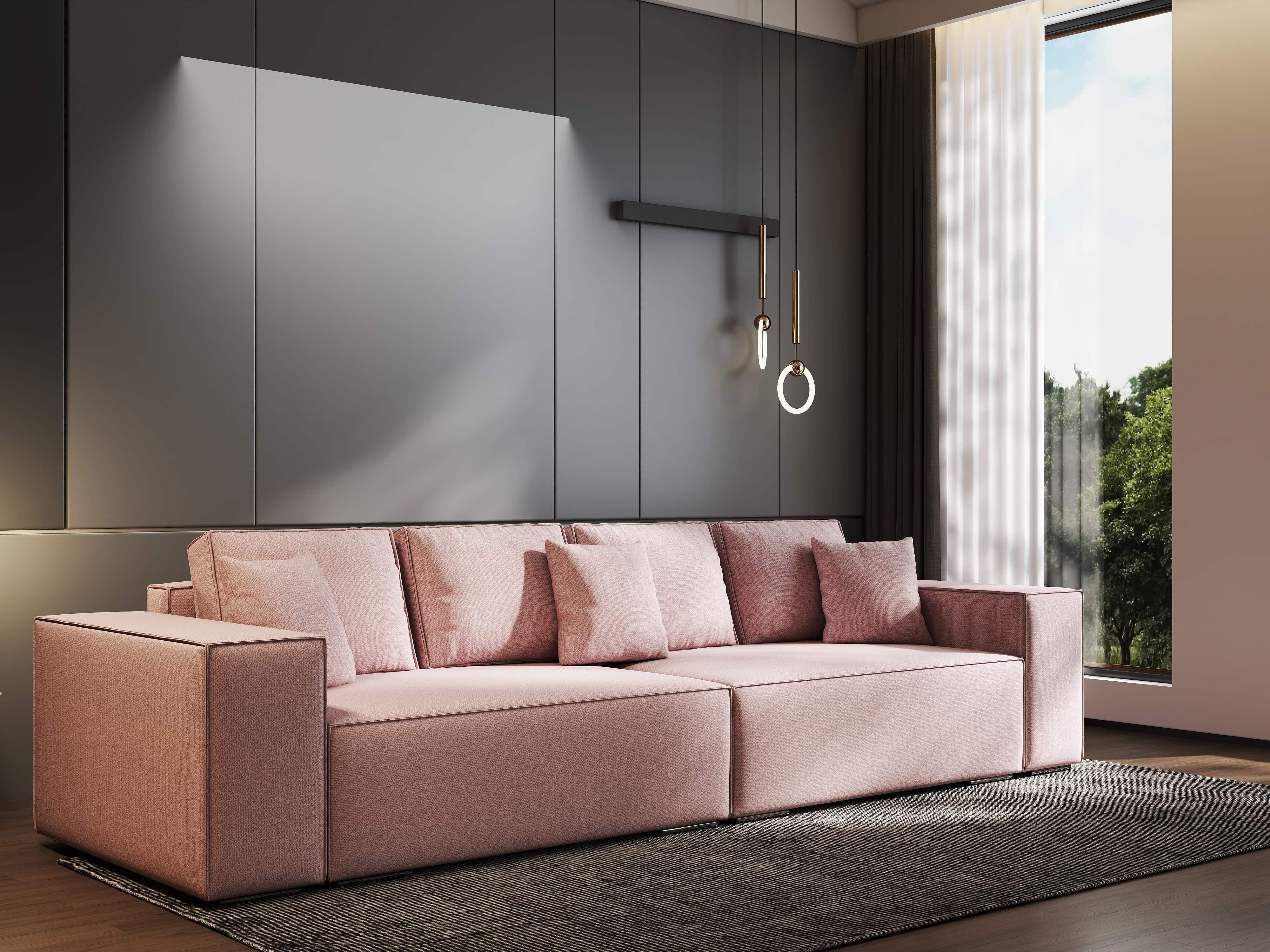 Canapea extensibilă dumonde cu ladă de depozitare si sezut confortabil din spuma HR, Dream Enjoy Flamingo 310x100 cm Fabrica