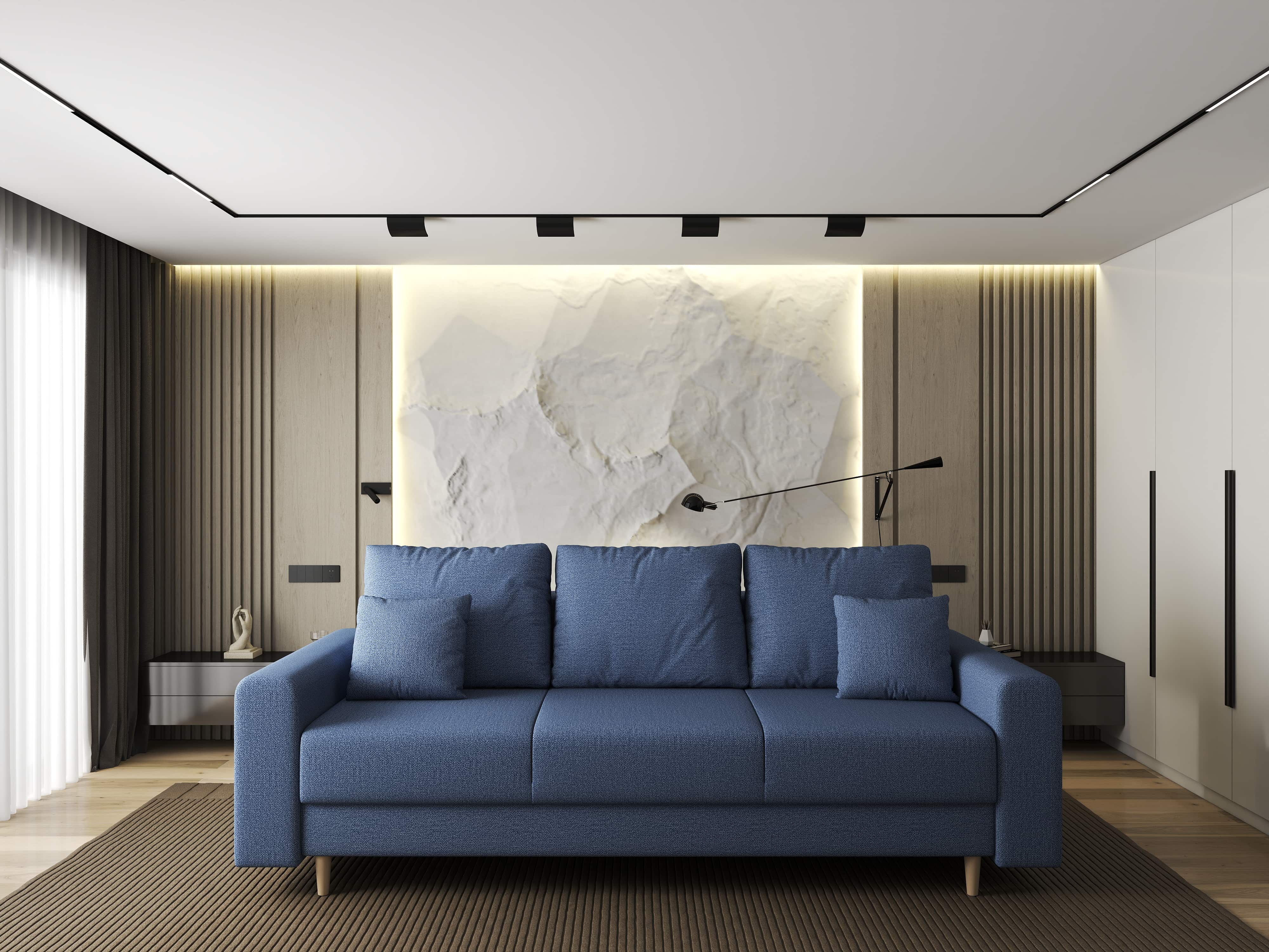 Canapea extensibilă dumonde cu ladă de depozitare si sezut confortabil din spuma HR, Kronos Enjoy Albastru 210x100 cm fabrica