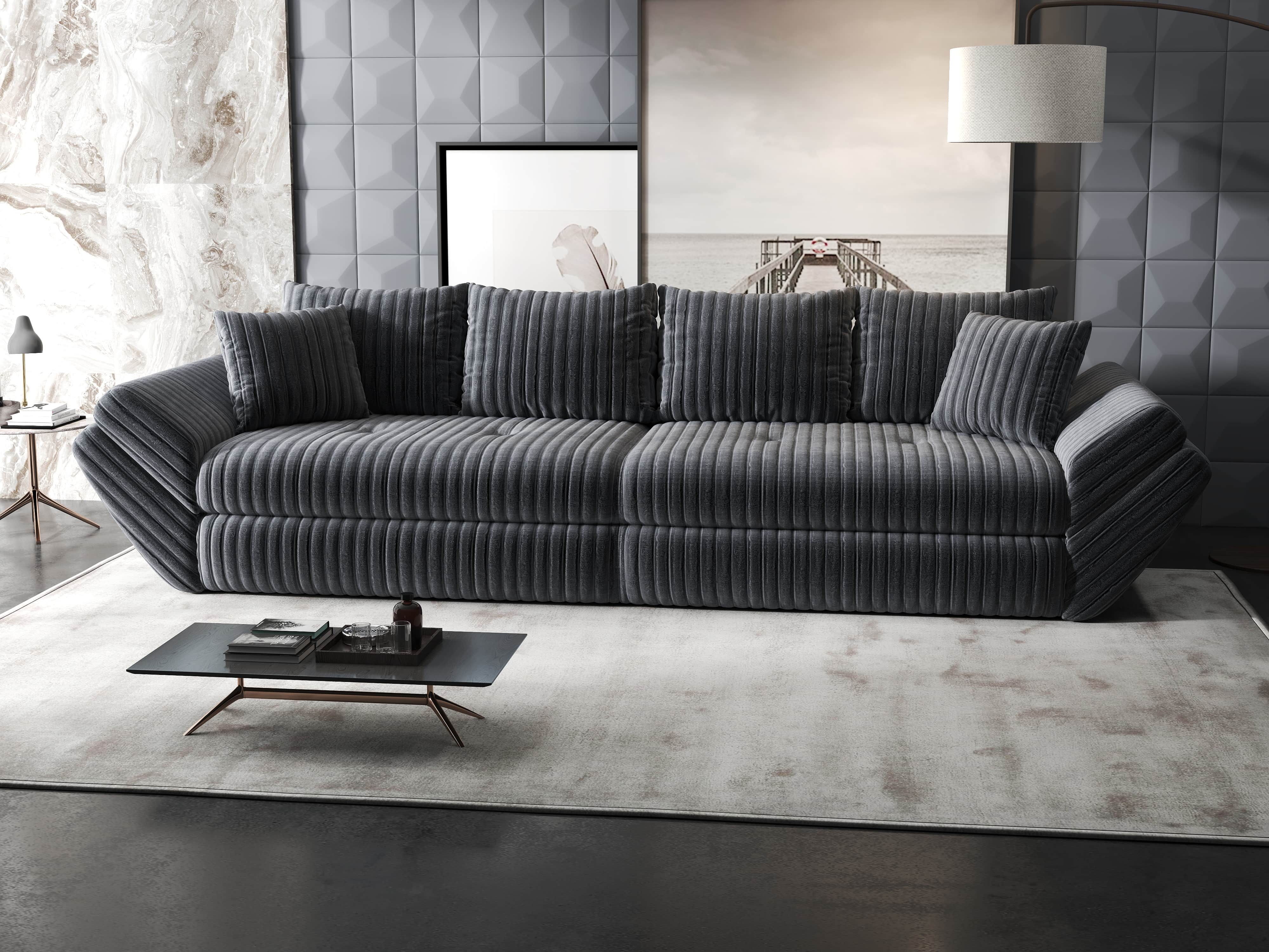 Canapea extensibilă dumonde cu ladă de depozitare si sezut confortabil din spuma HR, Loana Ambience Gri 300x100 cm Fabrica