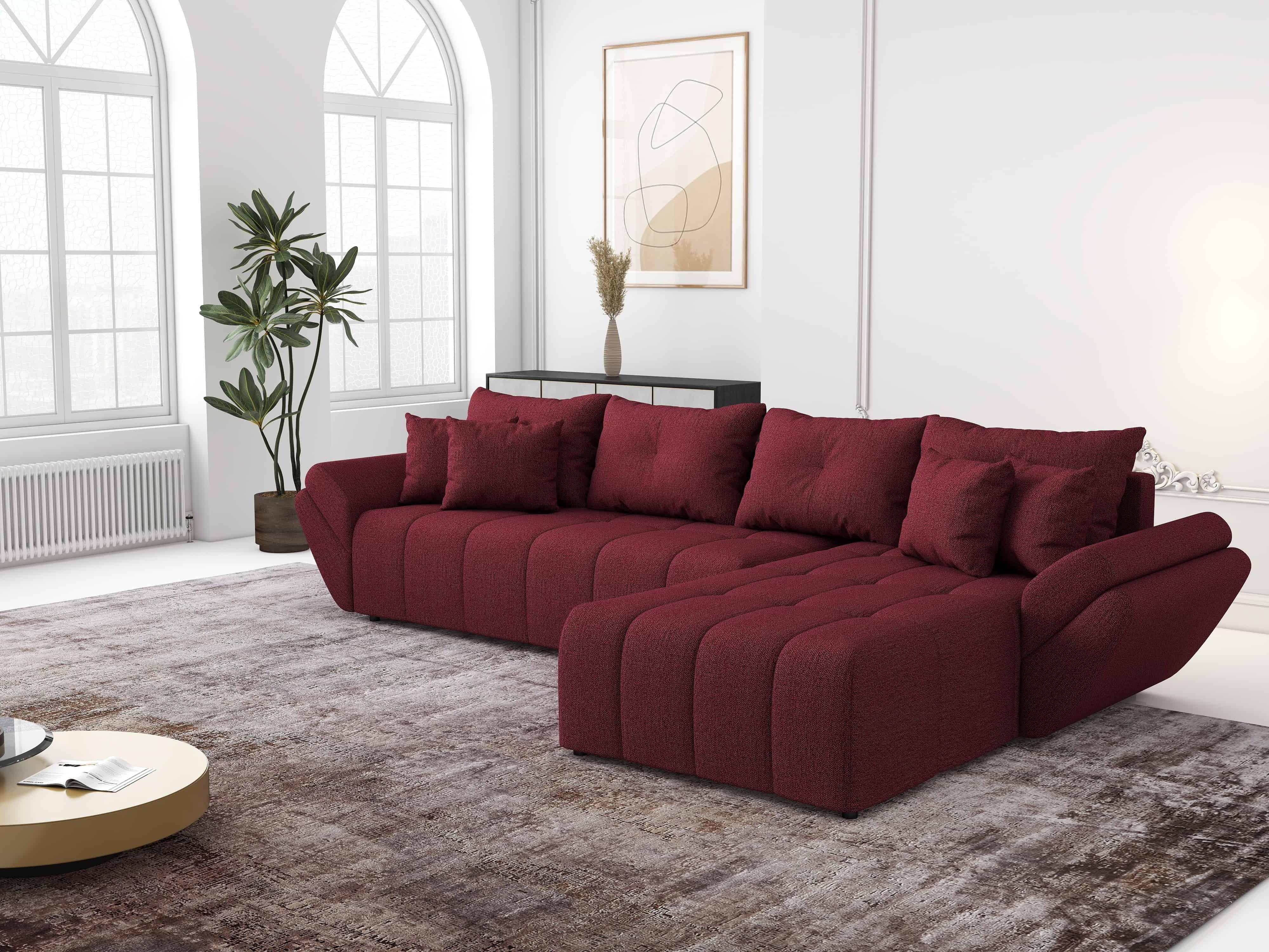 Colțar extensibil dumonde cu ladă de depozitare si sezut confortabil din spuma HR, Berlin XL Enjoy Red 350x185 cm II Fabrica