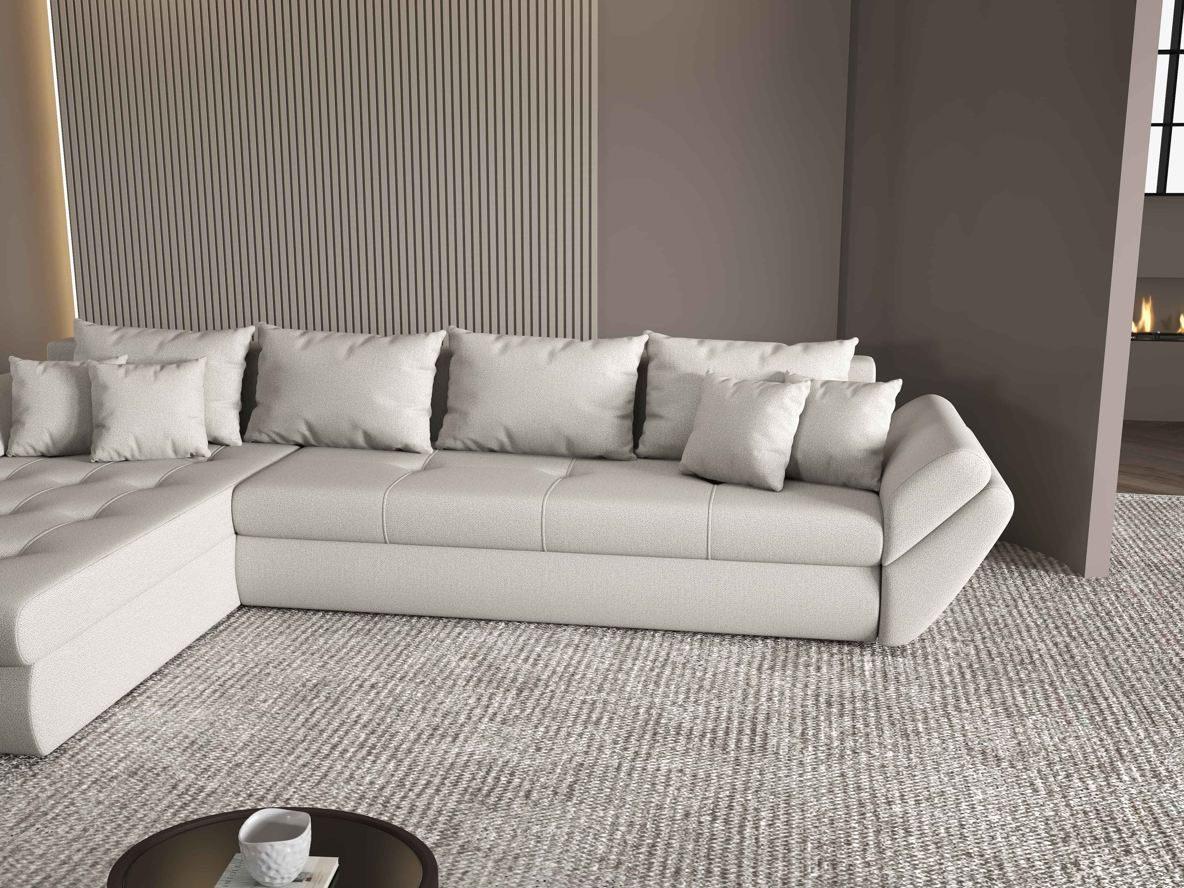 Colțar extensibil dumonde cu ladă de depozitare si sezut confortabil din spuma HR, Loana XL Enjoy Beige 335x185 cm Fabrica