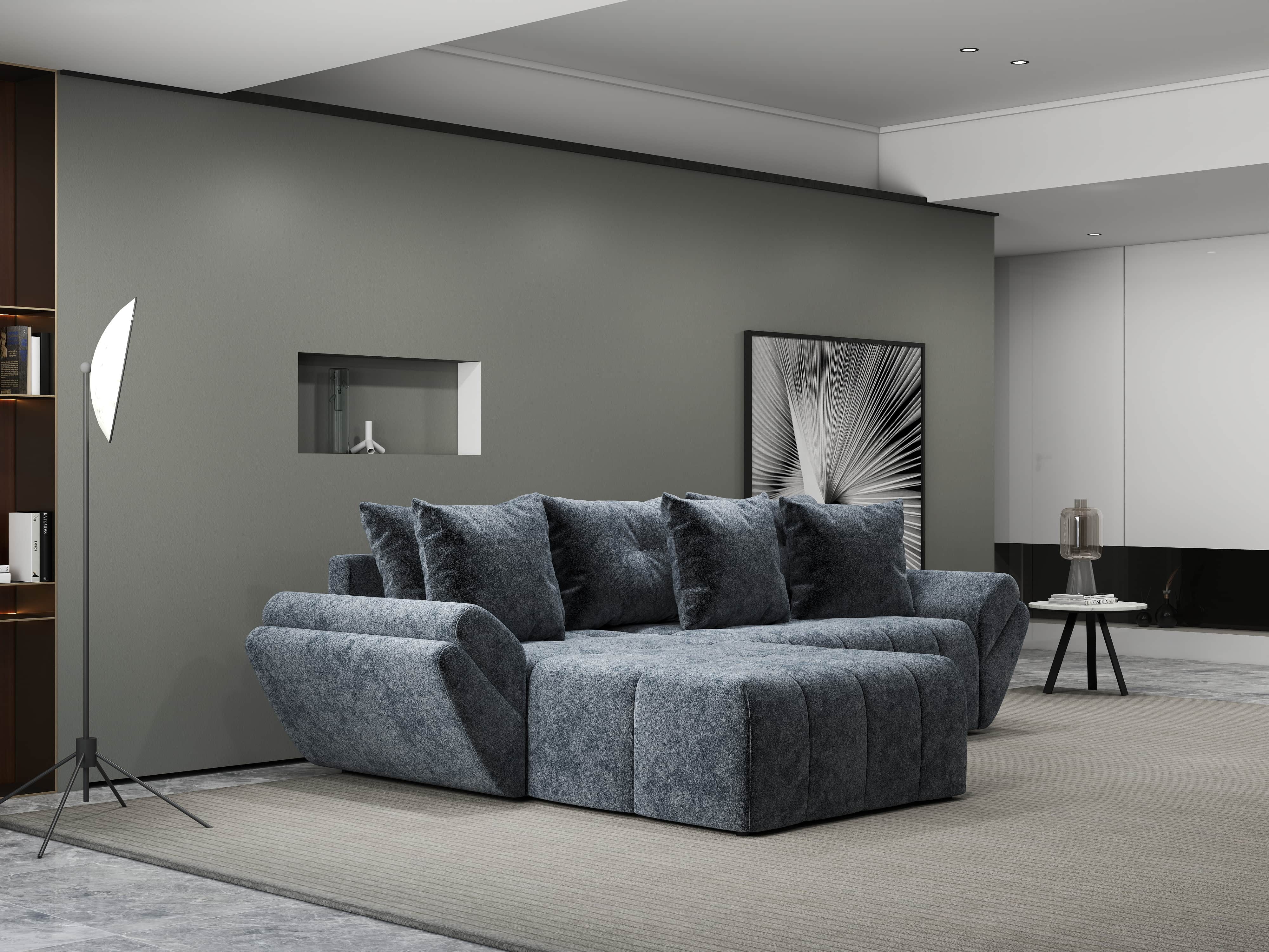 Colțar extensibil dumonde cu ladă de depozitare si sezut confortabil din spuma HR, Berlin Euphoria Grafit 280x185 cm Fabrica