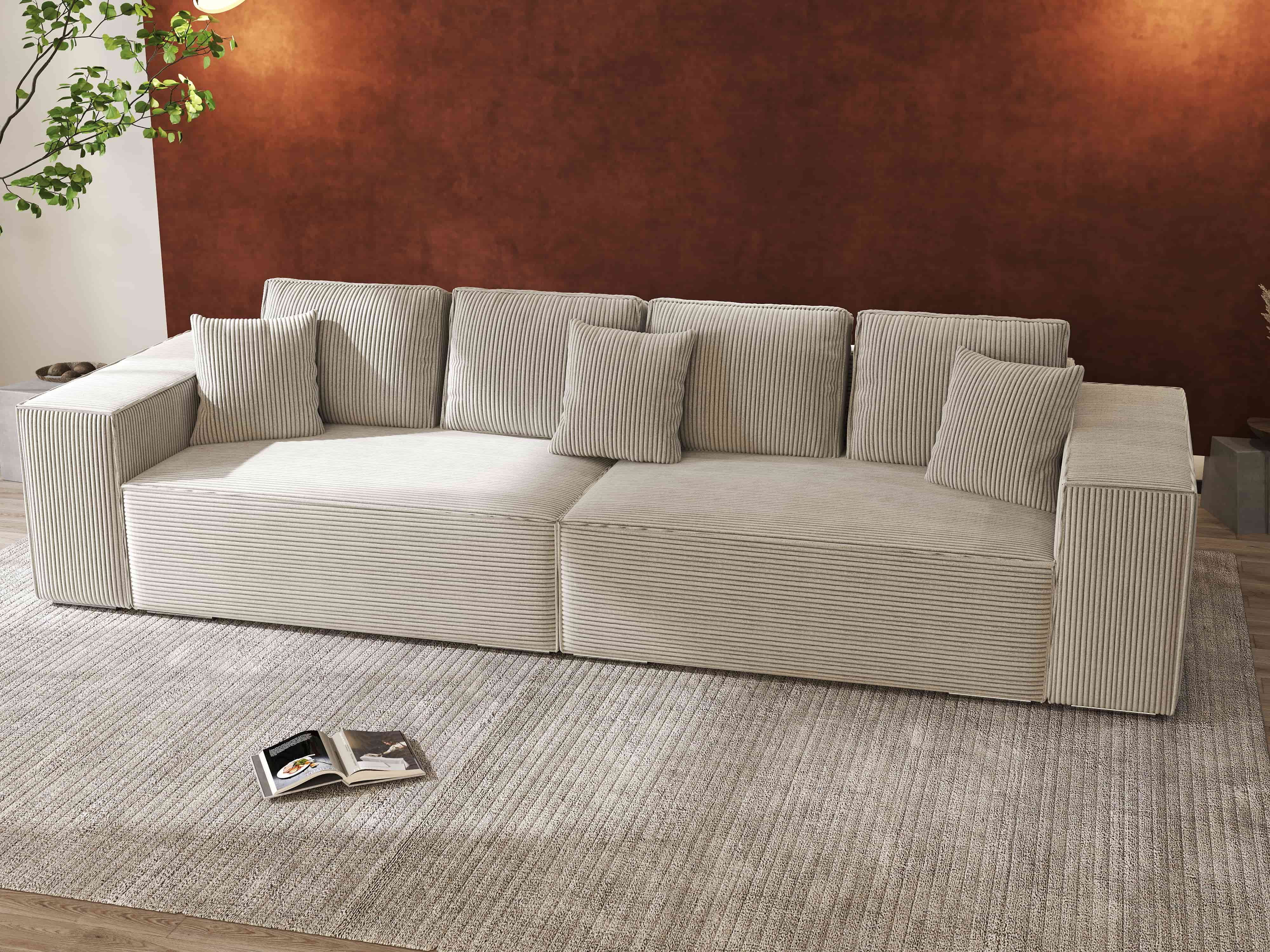 Canapea extensibilă dumonde cu ladă de depozitare si sezut confortabil din spuma HR, Dream Zoom Cream 310x100 cm Fabrica