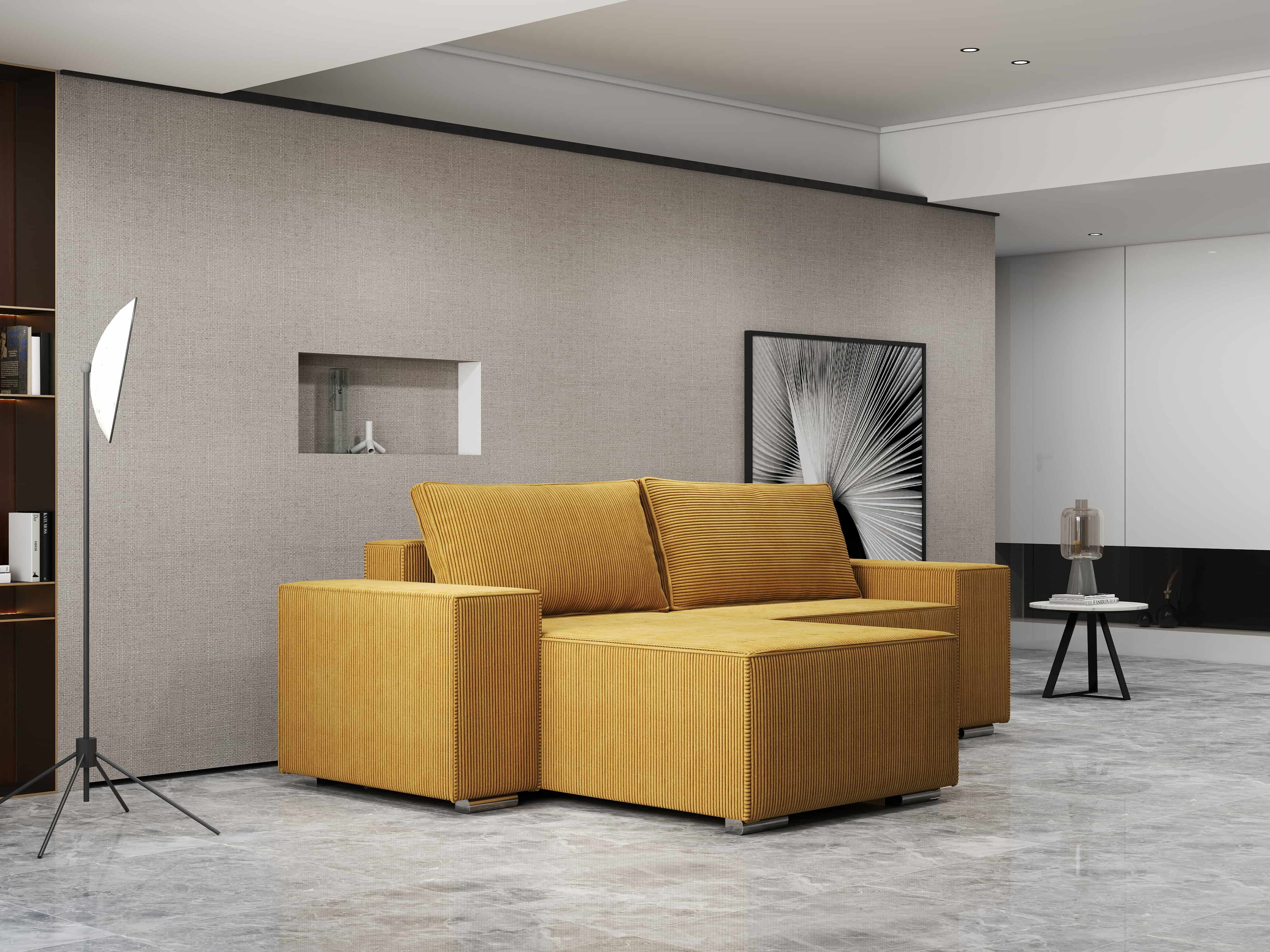 Colțar extensibil dumonde cu ladă de depozitare si sezut confortabil din spuma HR, Dream Zoom Mustar 290x185 cm Fabrica