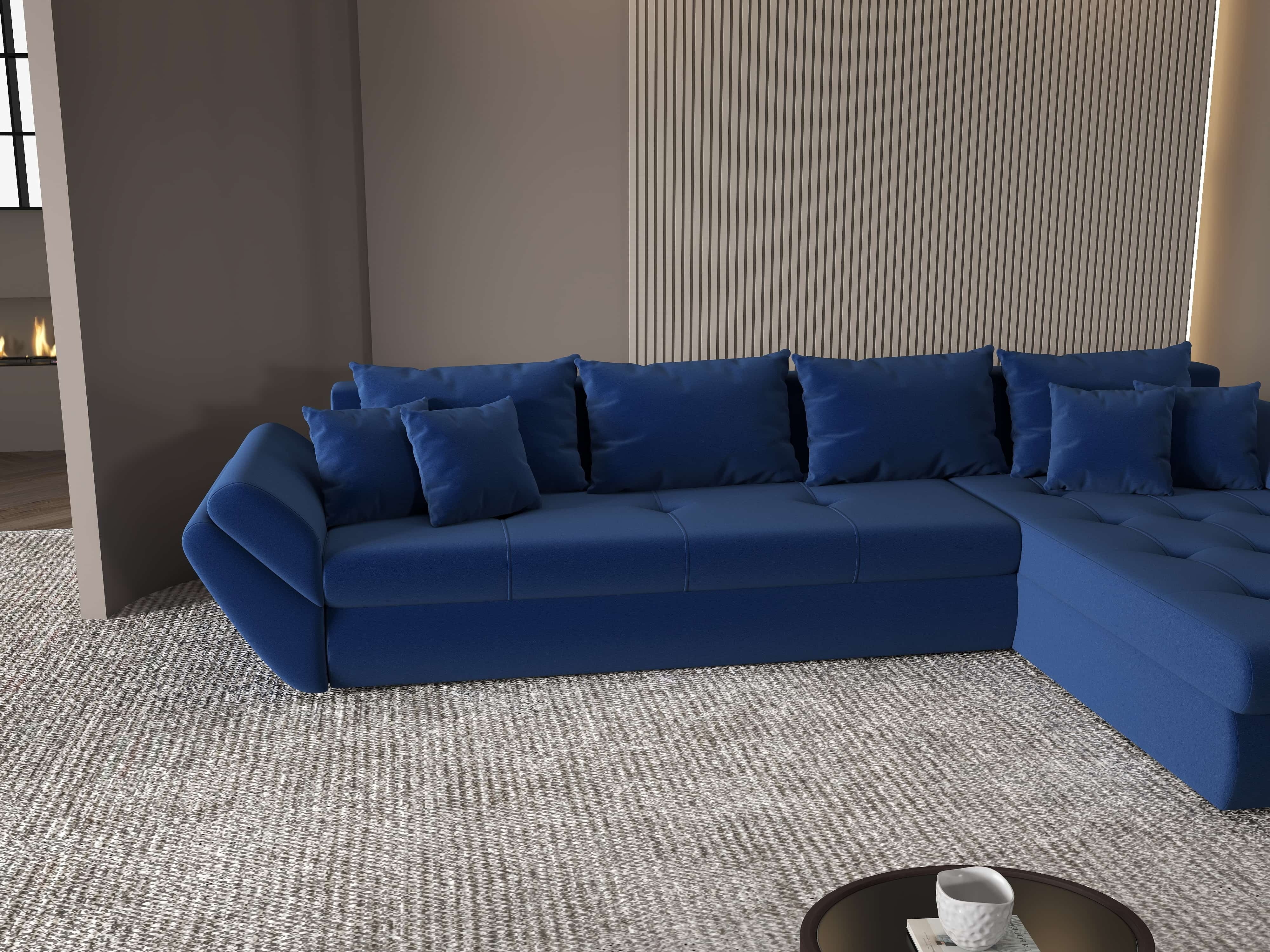 Colțar extensibil dumonde cu ladă de depozitare si sezut confortabil din spuma HR, Loana XL Royal Albastru II 335x185 cm Fabrica