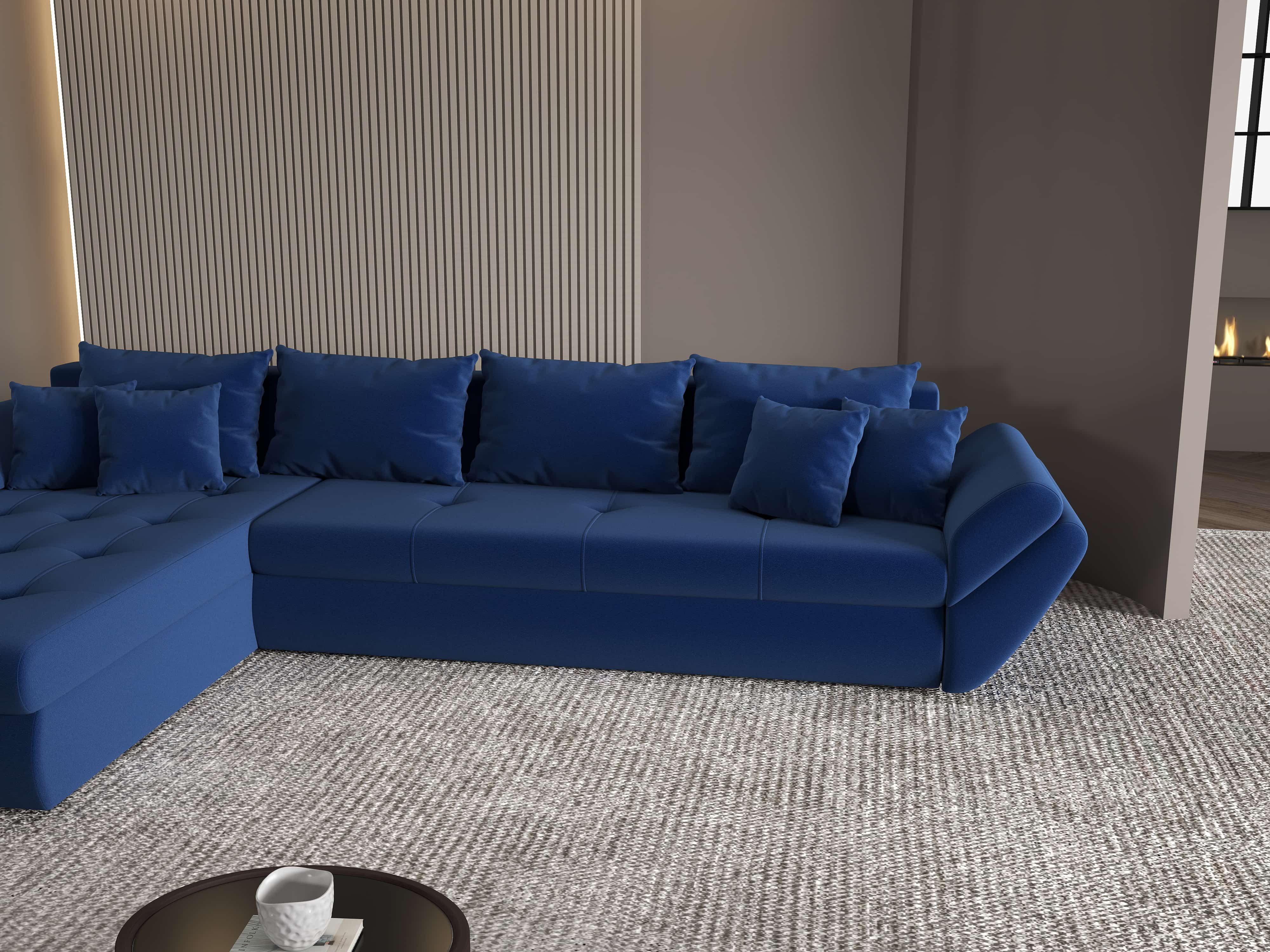 Colțar extensibil dumonde cu ladă de depozitare si sezut confortabil din spuma HR, Loana XL Royal Albastru 335x185 cm Fabrica
