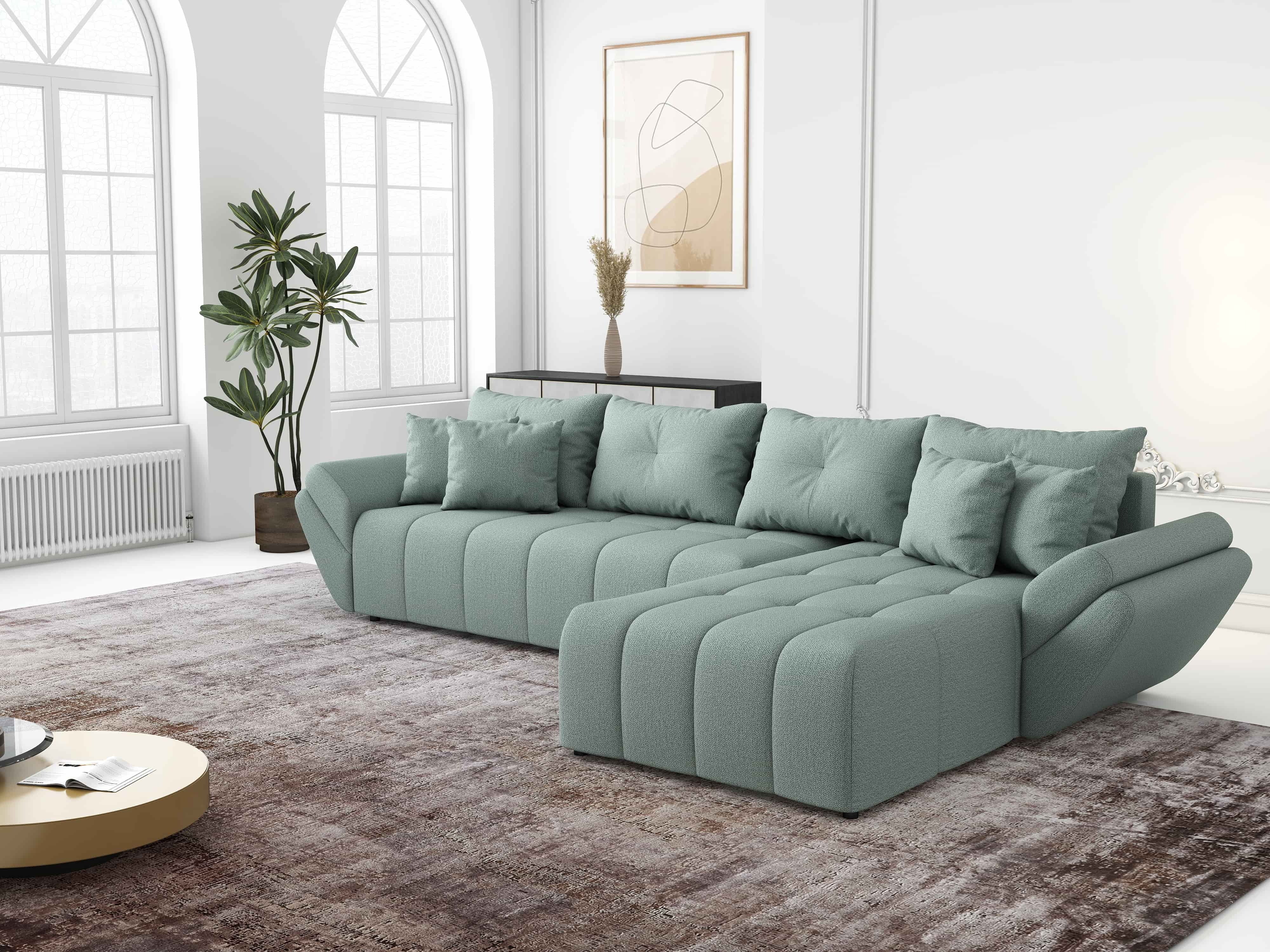 Colțar extensibil dumonde cu ladă de depozitare si sezut confortabil din spuma HR, Berlin XL Enjoy Mint 350x185 cm II Fabrica