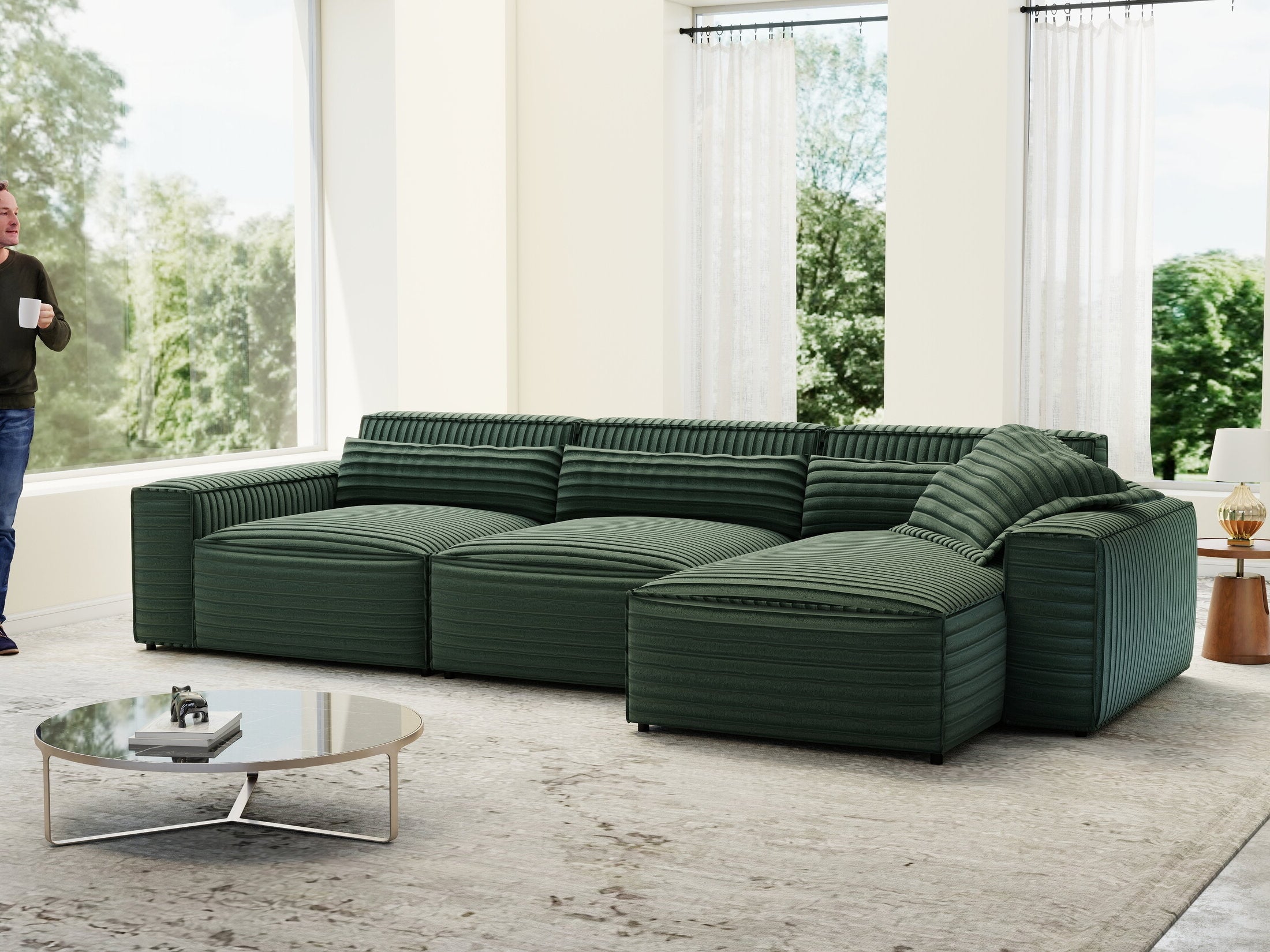 Colțar dumonde cu sezut confortabil din spuma HR, Marvelo XL Ambience Verde 366x175 cm II