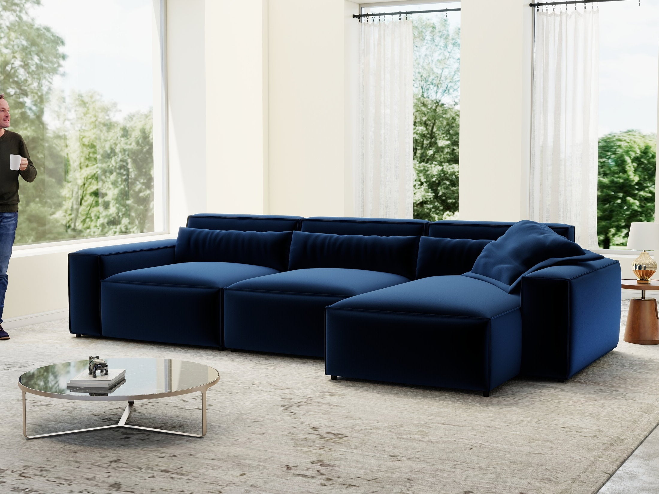 Colțar dumonde cu sezut confortabil din spuma HR, Marvelo XL Royal Albastru Navy 366x175 cm II