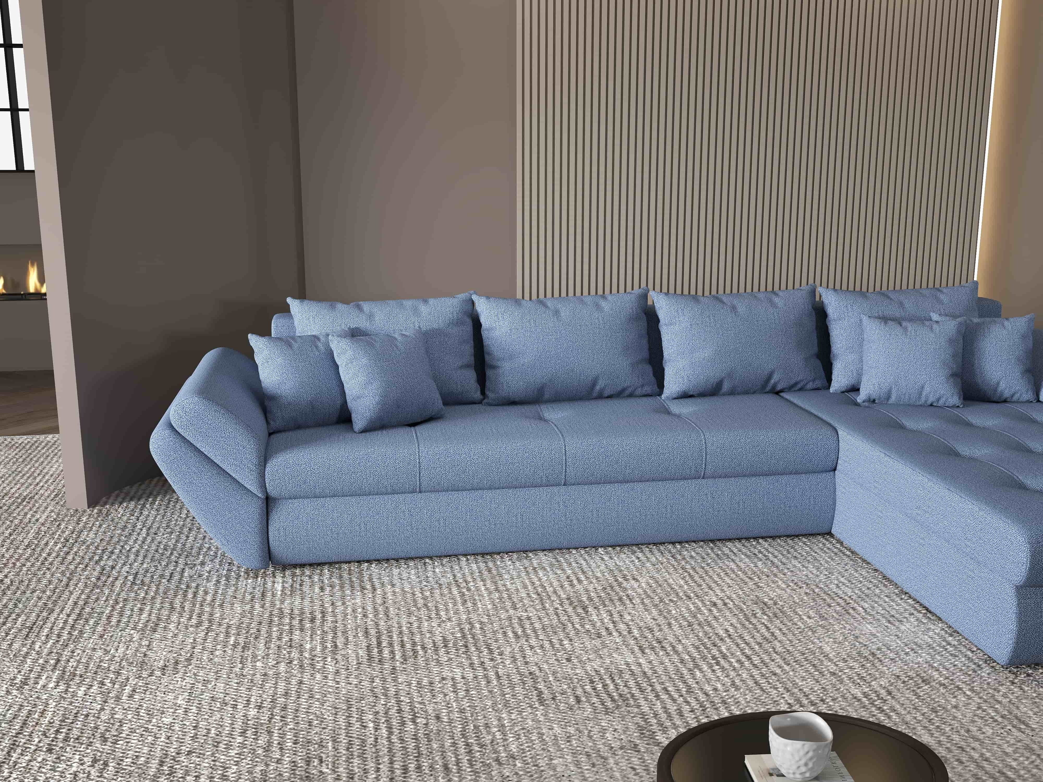 Colțar extensibil dumonde cu ladă de depozitare si sezut confortabil din spuma HR, Loana XL Enjoy Albastru II 335x185 cm Fabrica