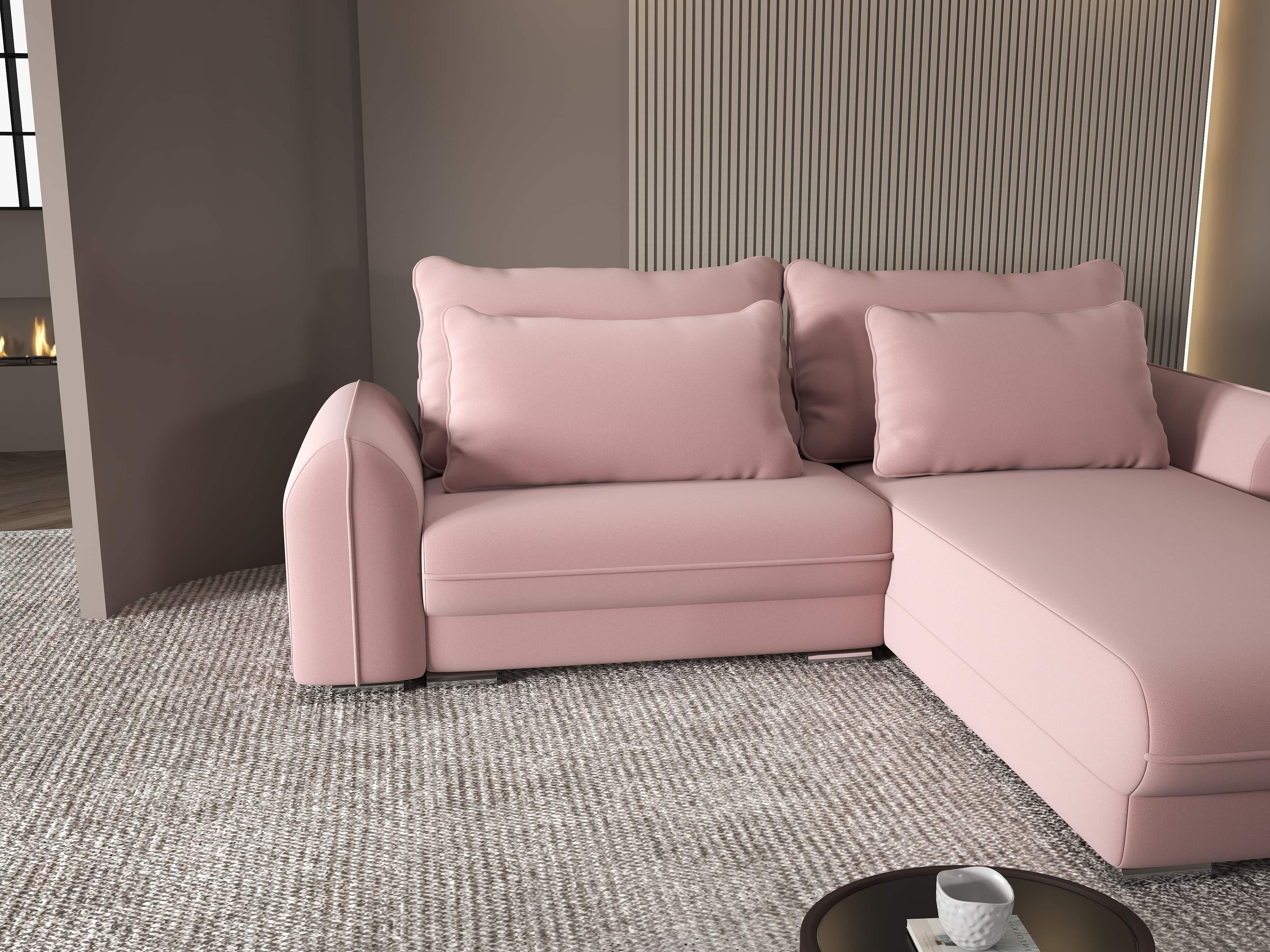 Colțar extensibil dumonde cu ladă de depozitare si sezut confortabil din spuma HR, Denver Royal Roz 275x185 cm II Fabrica