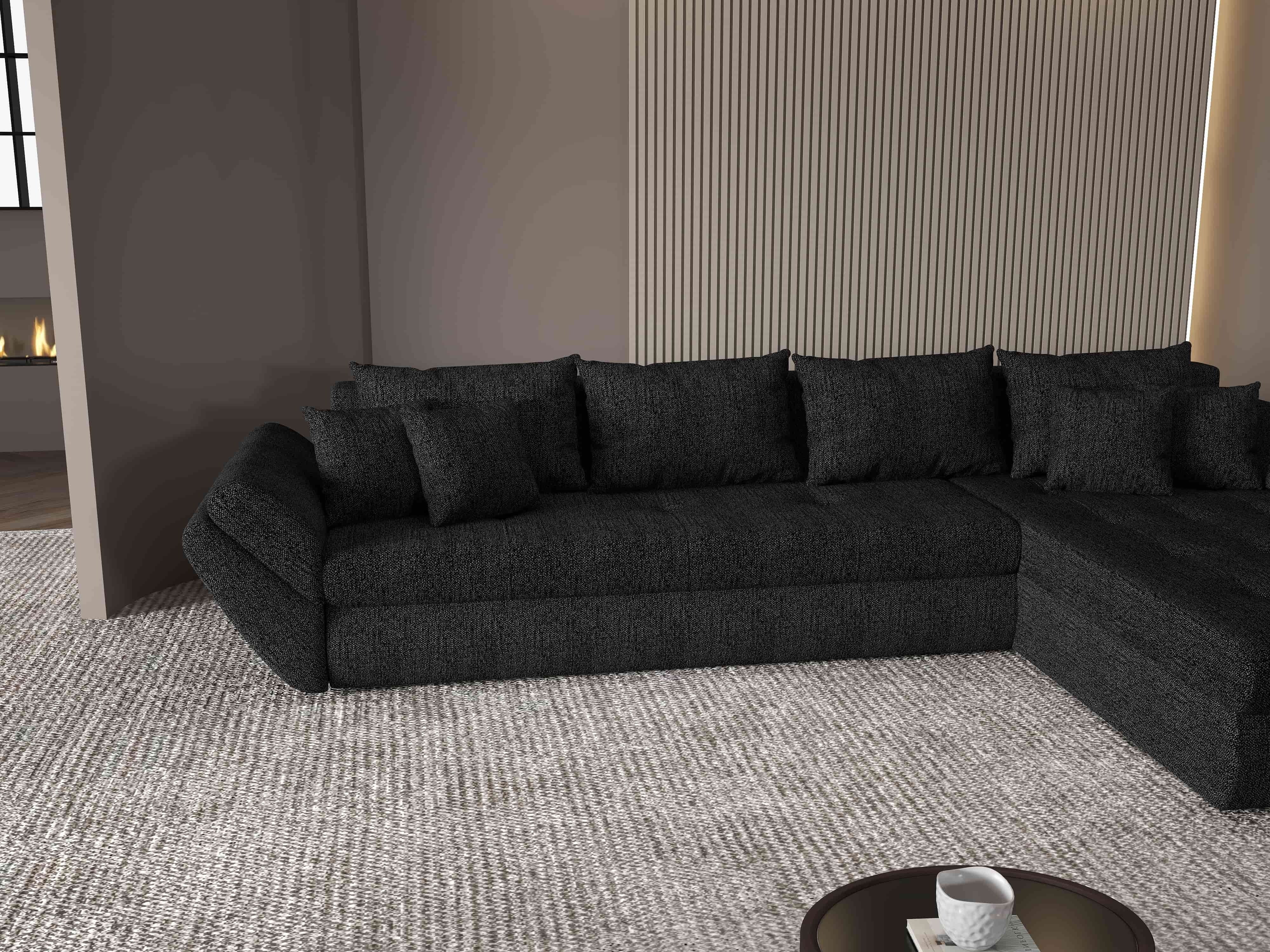 Colțar extensibil dumonde cu ladă de depozitare si sezut confortabil din spuma HR, Loana XL Enjoy Negru II 335x185 cm Fabrica