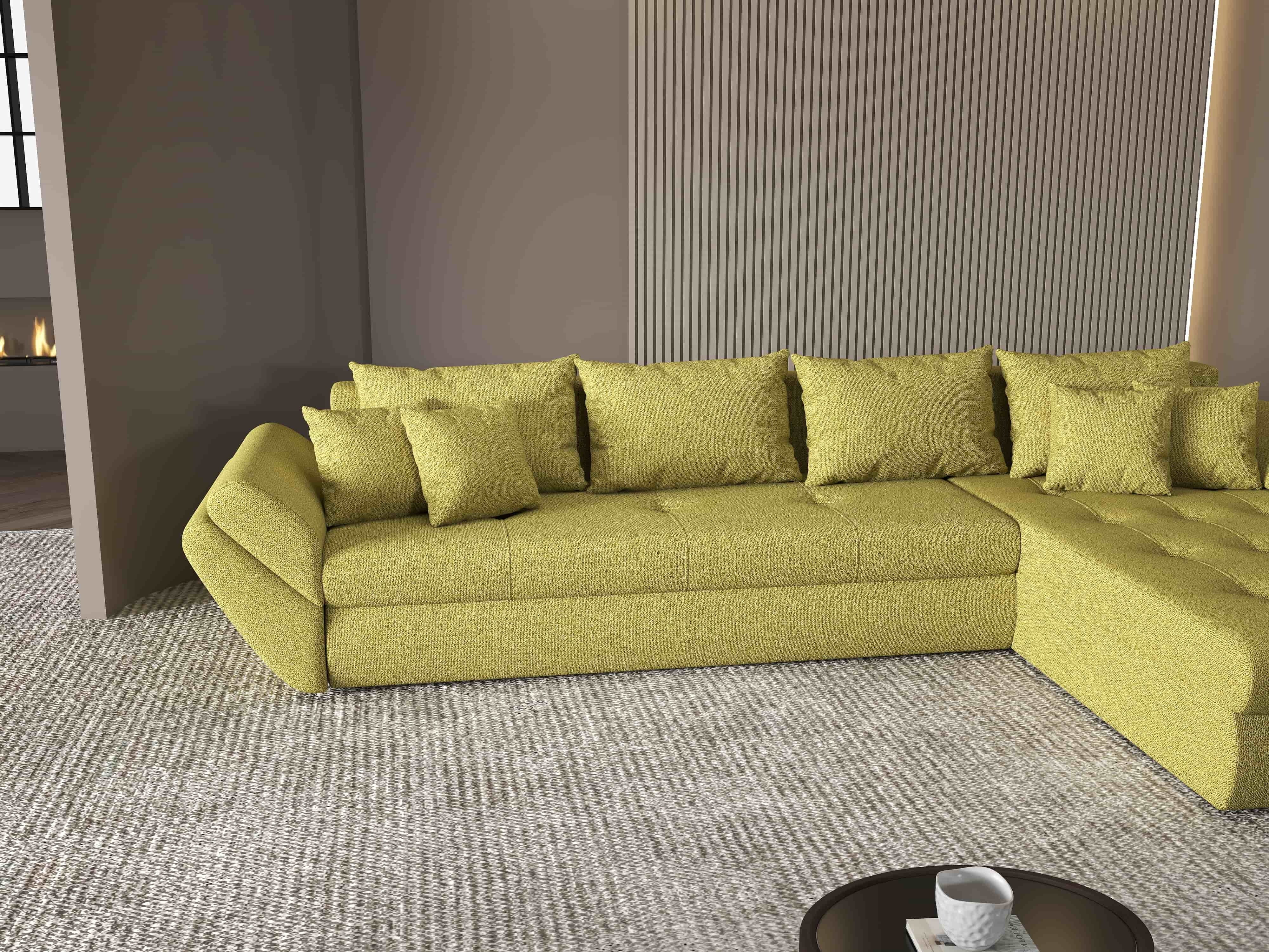 Colțar extensibil dumonde cu ladă de depozitare si sezut confortabil din spuma HR, Loana XL Enjoy Verde II 335x185 cm Fabrica