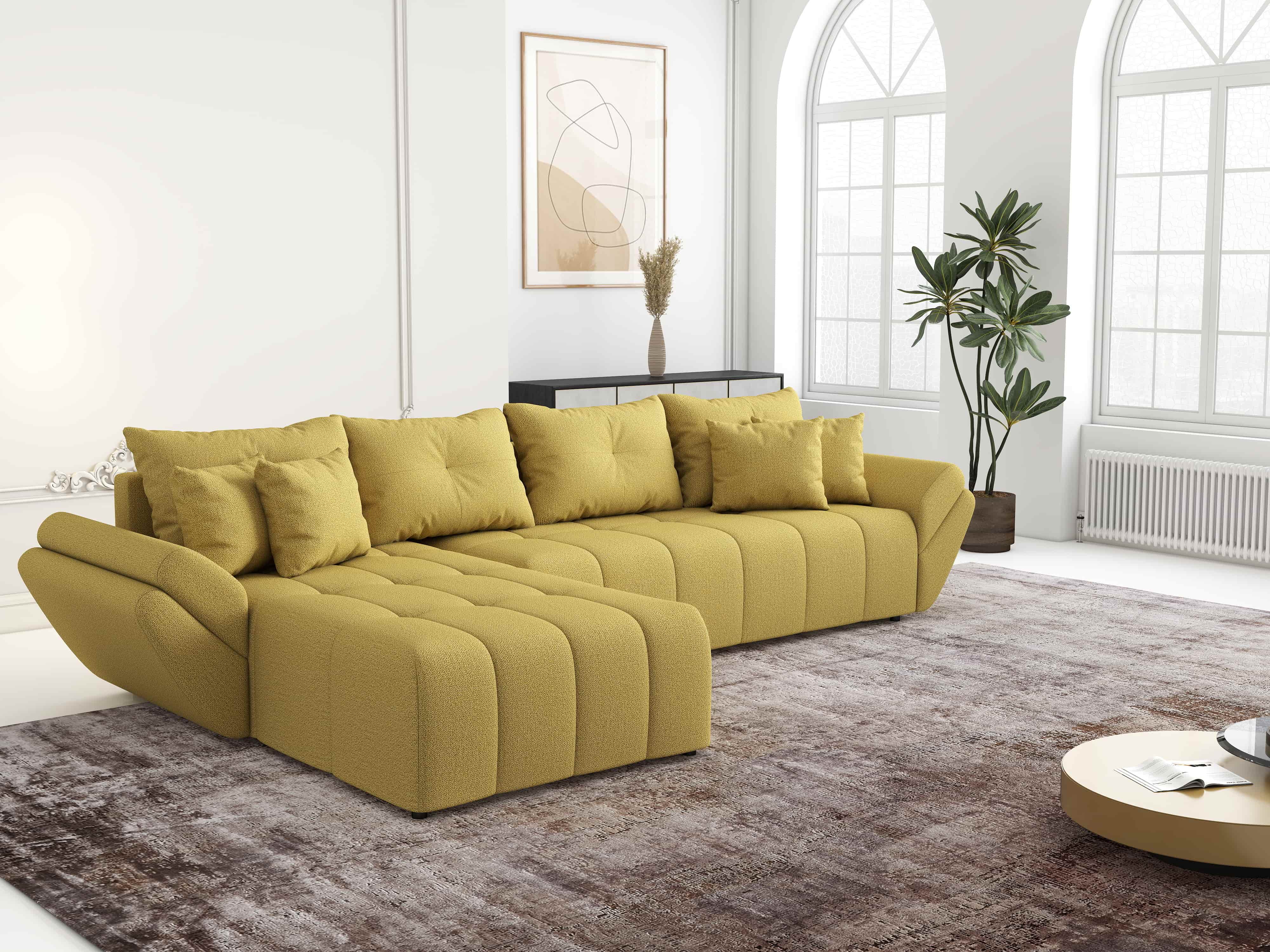 Colțar extensibil dumonde cu ladă de depozitare si sezut confortabil din spuma HR, Berlin XL Enjoy Melon 350x185 cm Fabrica