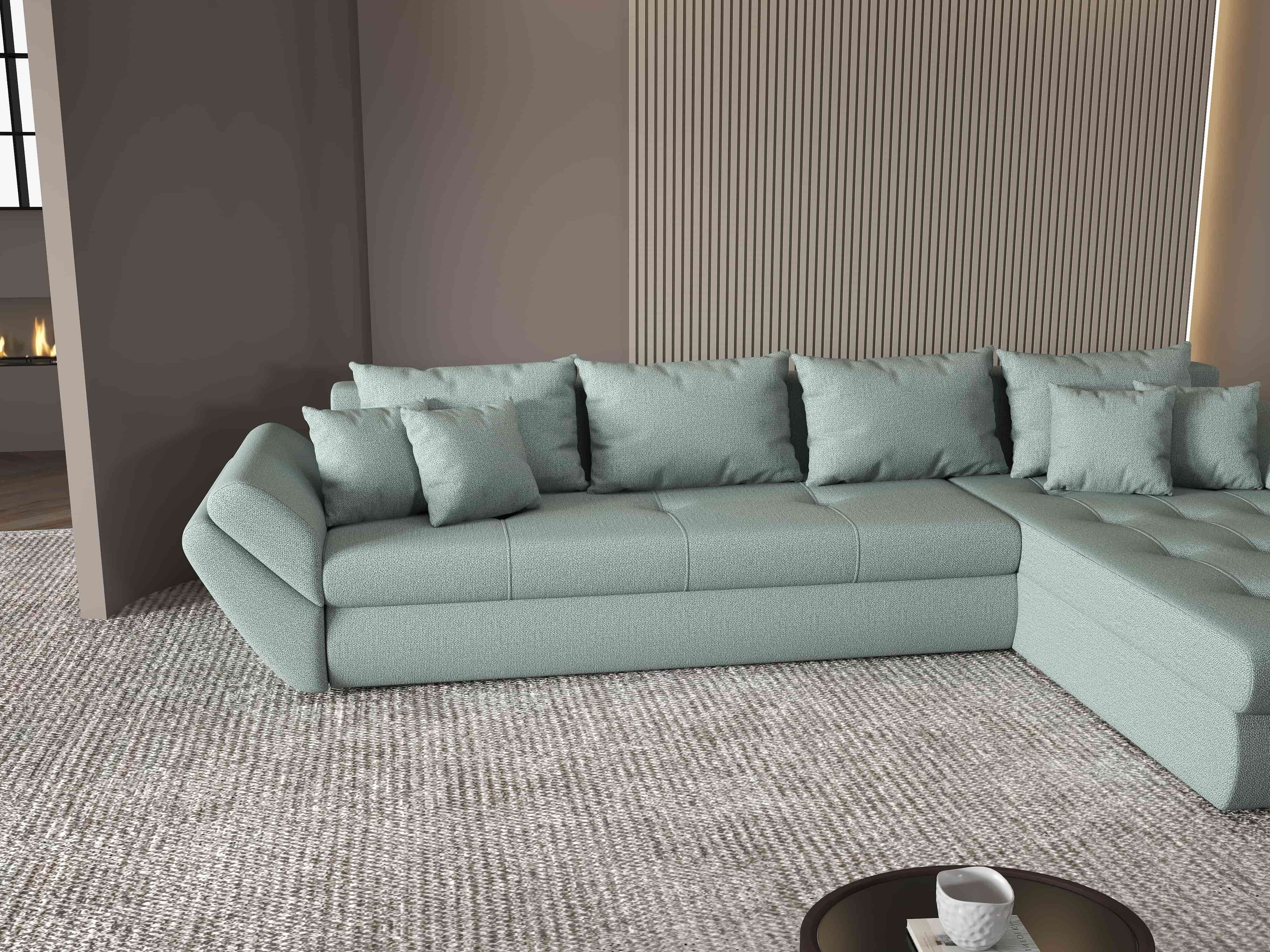 Colțar extensibil dumonde cu ladă de depozitare si sezut confortabil din spuma HR, Loana XL Enjoy Mint II 335x185 cm Fabrica