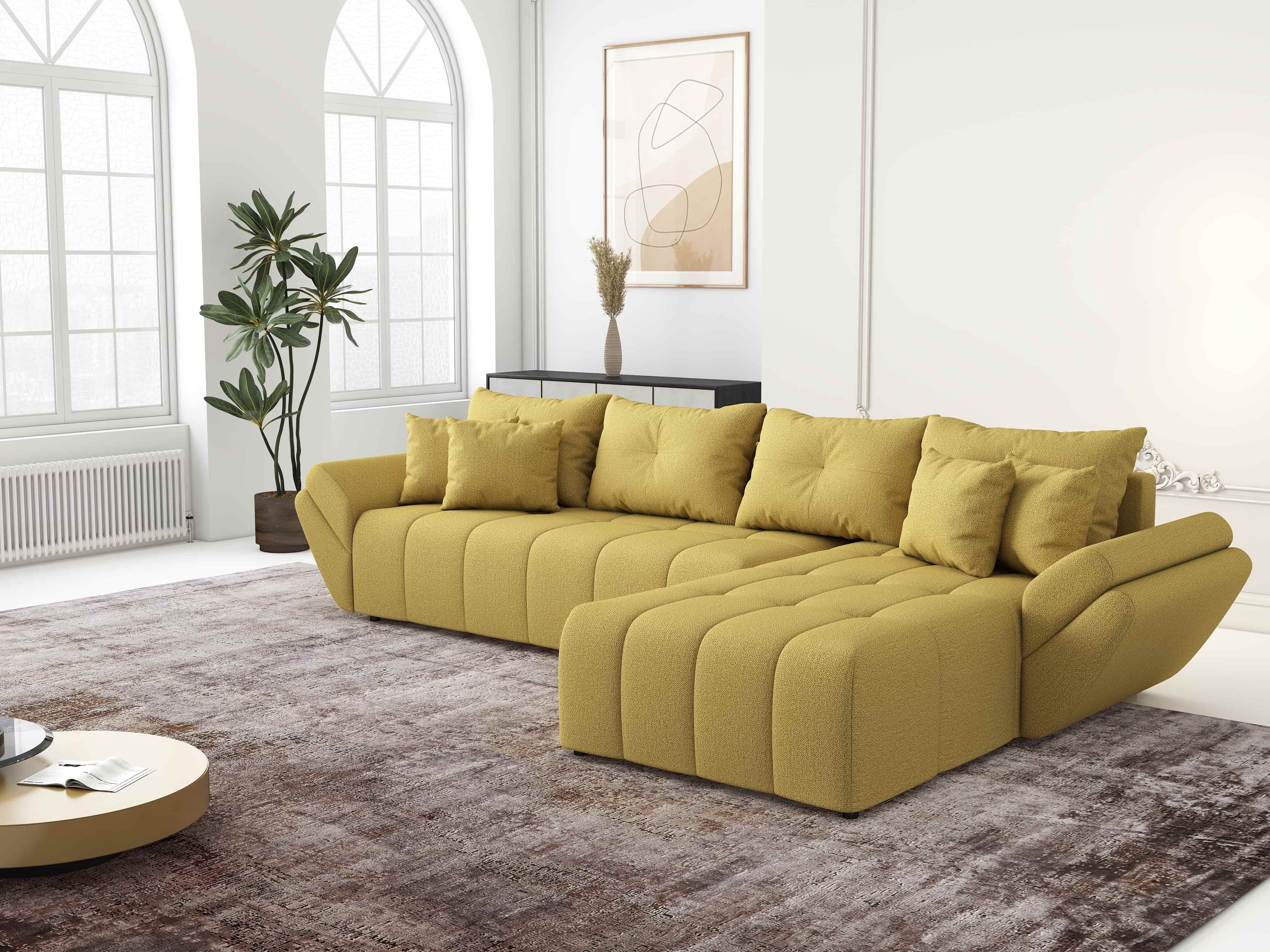 Colțar extensibil dumonde cu ladă de depozitare si sezut confortabil din spuma HR, Berlin XL Enjoy Melon 350x185 cm II Fabrica