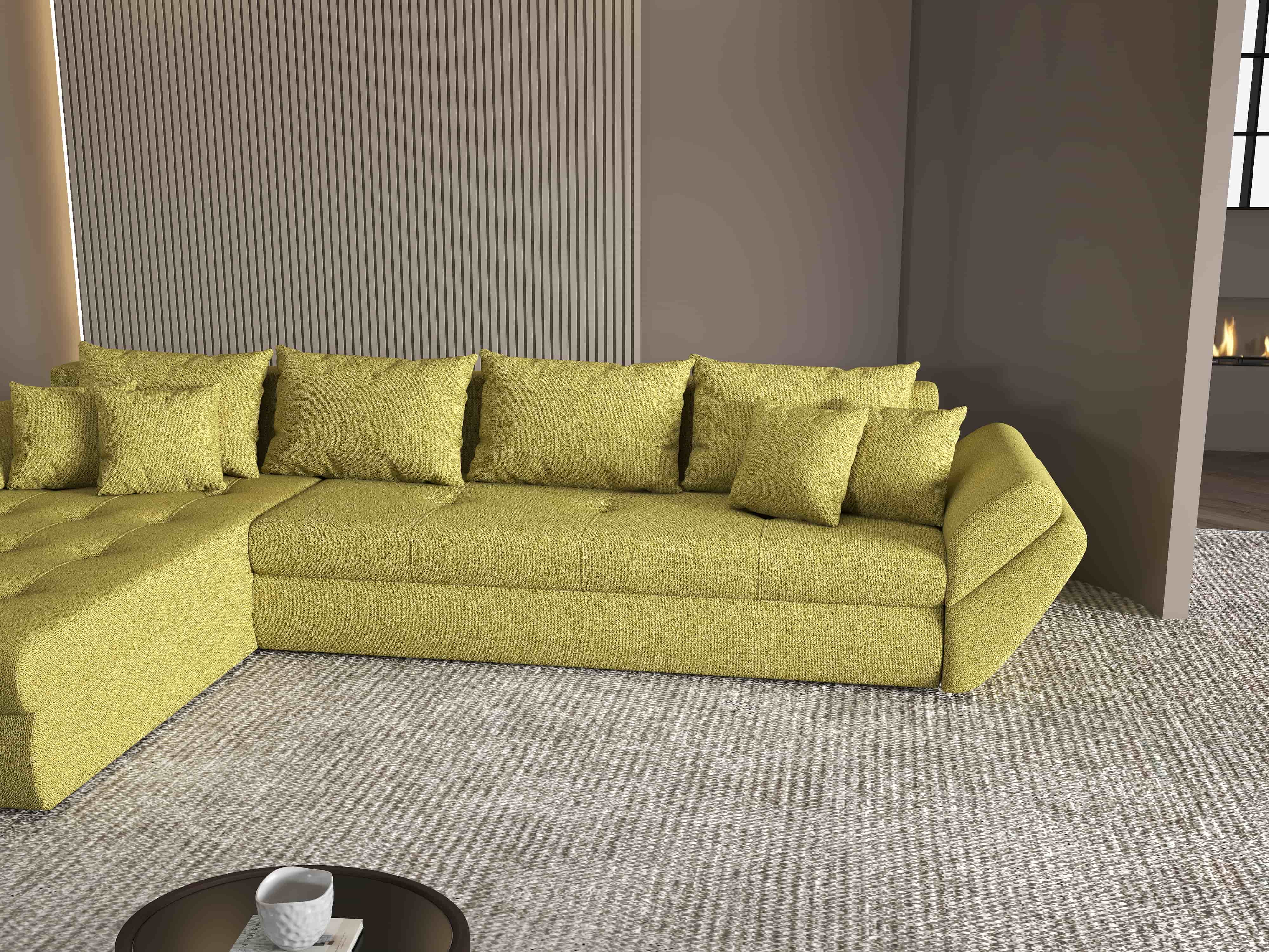 Colțar extensibil dumonde cu ladă de depozitare si sezut confortabil din spuma HR, Loana XL Enjoy Verde 335x185 cm Fabrica