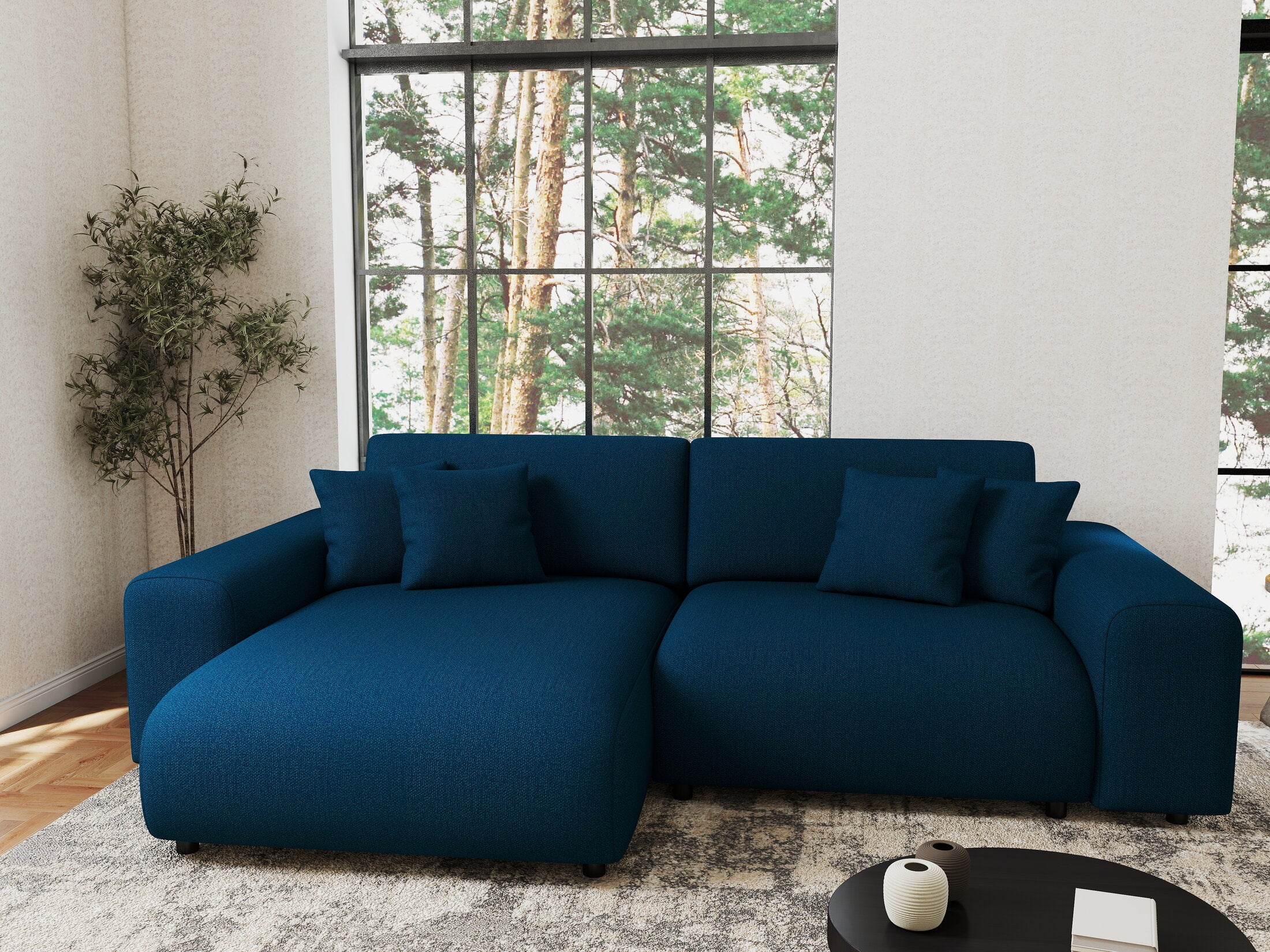 Colțar extensibil dumonde cu ladă de depozitare si sezut confortabil din spuma HR, Sarina Enjoy Verde Petrol 255x168 cm