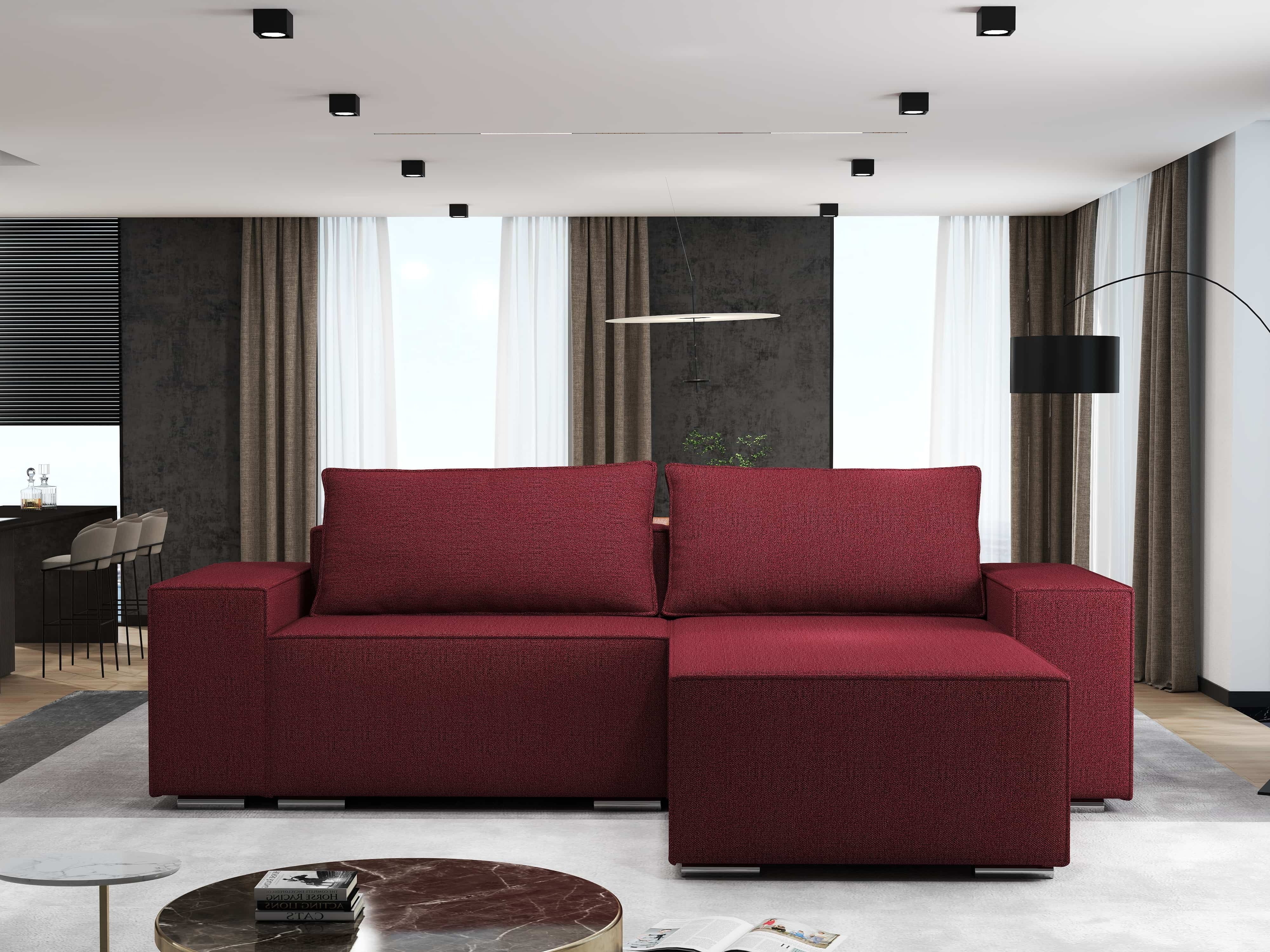 Colțar extensibil dumonde cu ladă de depozitare si sezut confortabil din spuma HR, Dream Enjoy Rosu 290x185 cm II Fabrica