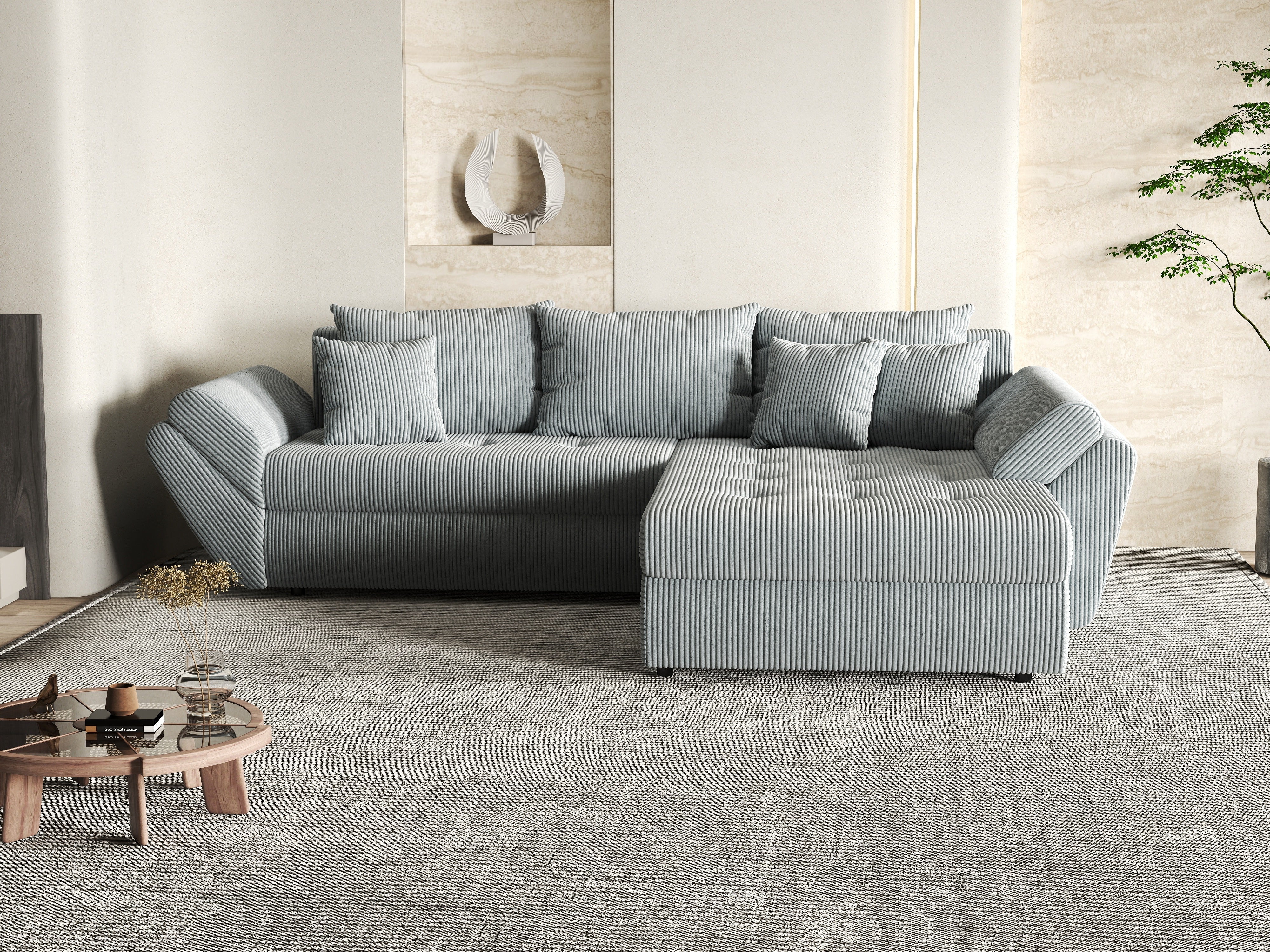 Colțar extensibil dumonde cu ladă de depozitare si sezut confortabil din spuma HR, Loana Zoom Grey II 270x185 cm Fabrica
