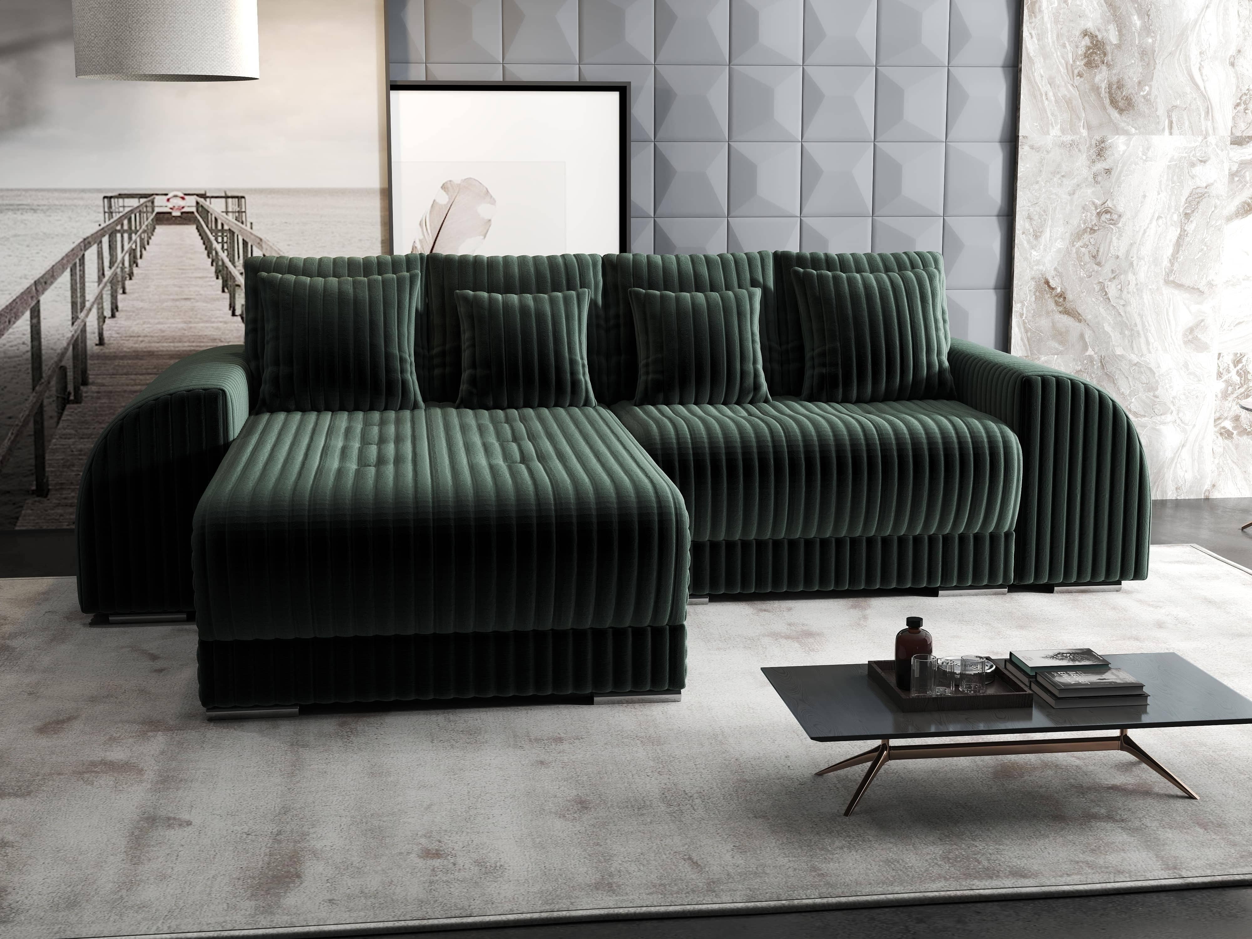 Colțar extensibil dumonde cu ladă de depozitare si sezut confortabil din spuma HR, Verona Ambience Verde 290x185 cm Fabrica