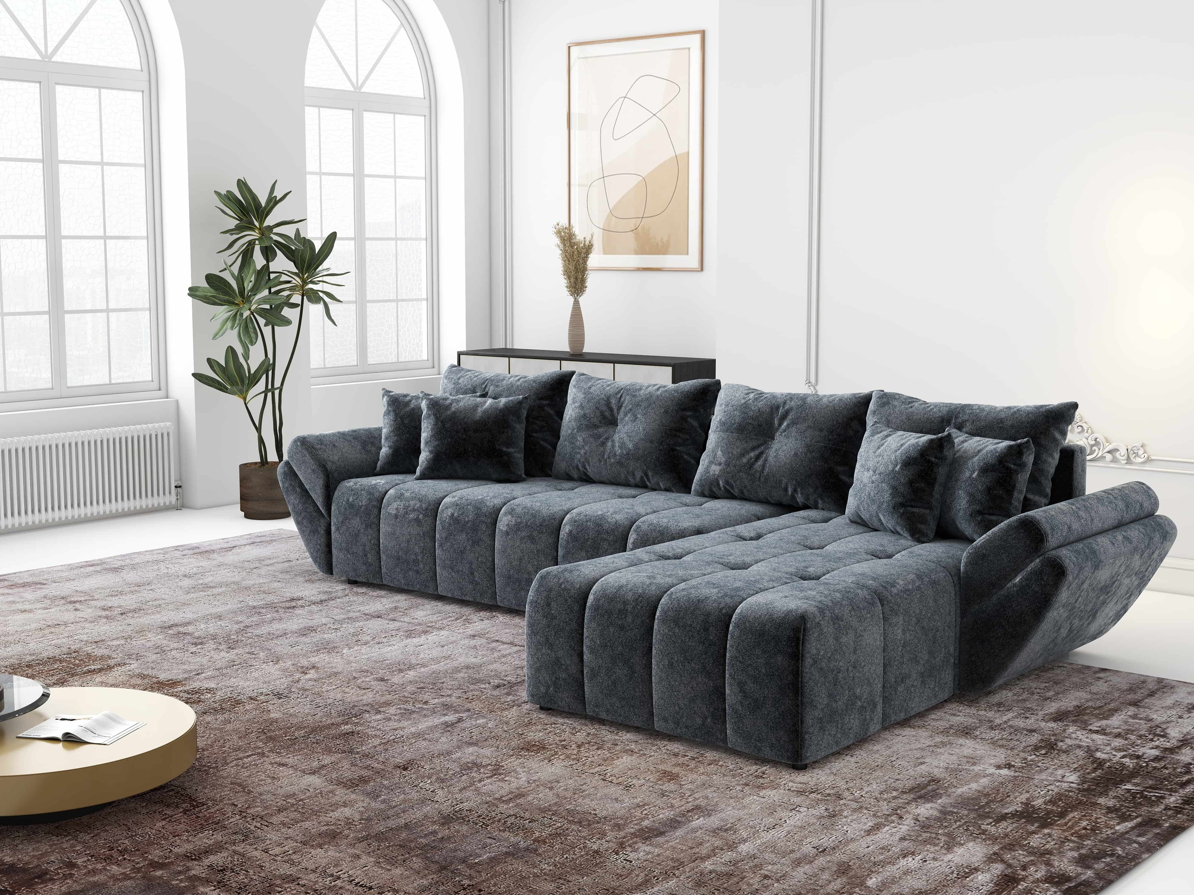 Colțar extensibil dumonde cu ladă de depozitare si sezut confortabil din spuma HR, Berlin XL Euphoria Graphite 350x185 cm II Fabrica