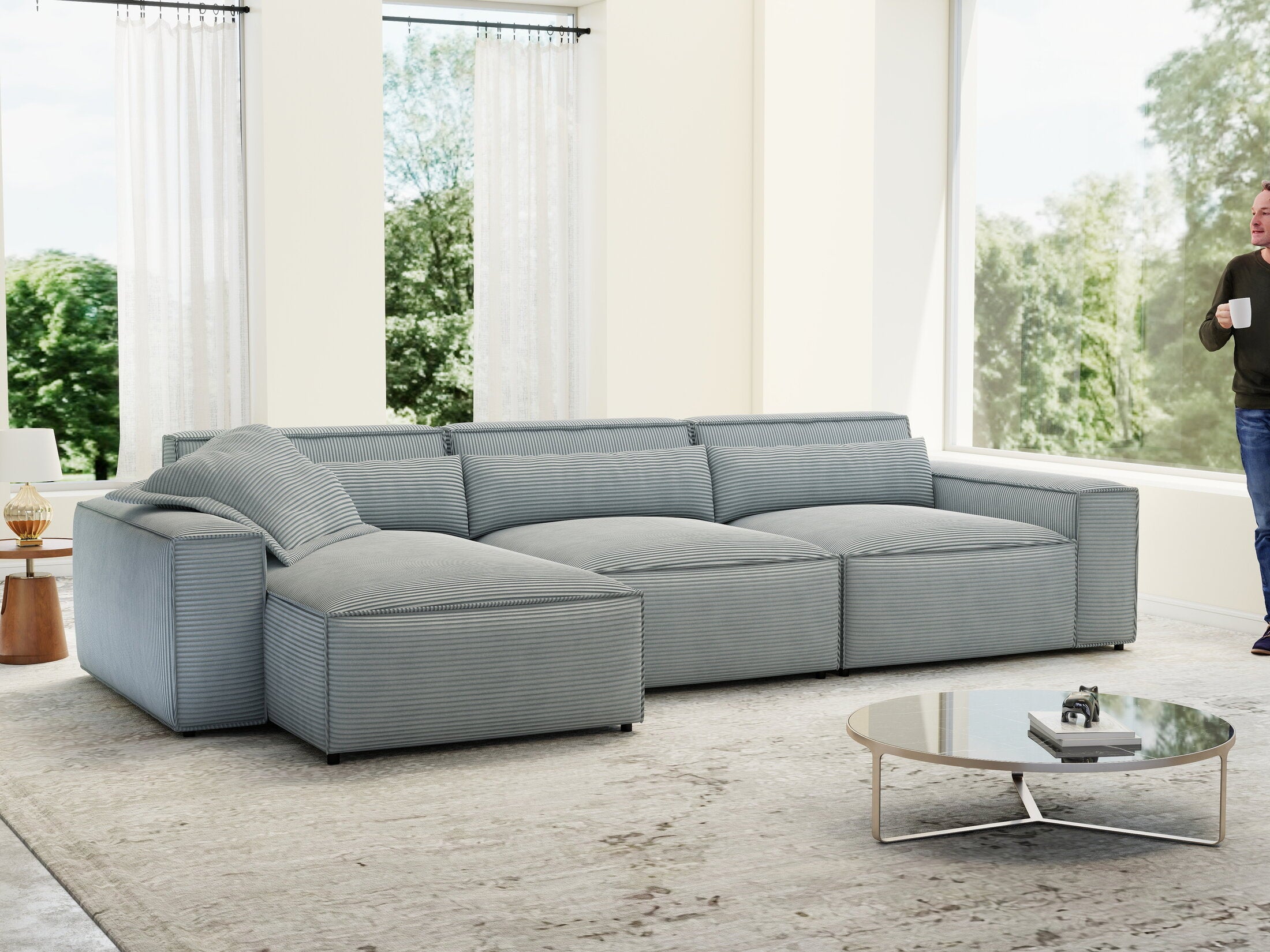 Colțar dumonde cu sezut confortabil din spuma HR, Marvelo XL Zoom Gri 366x175 cm