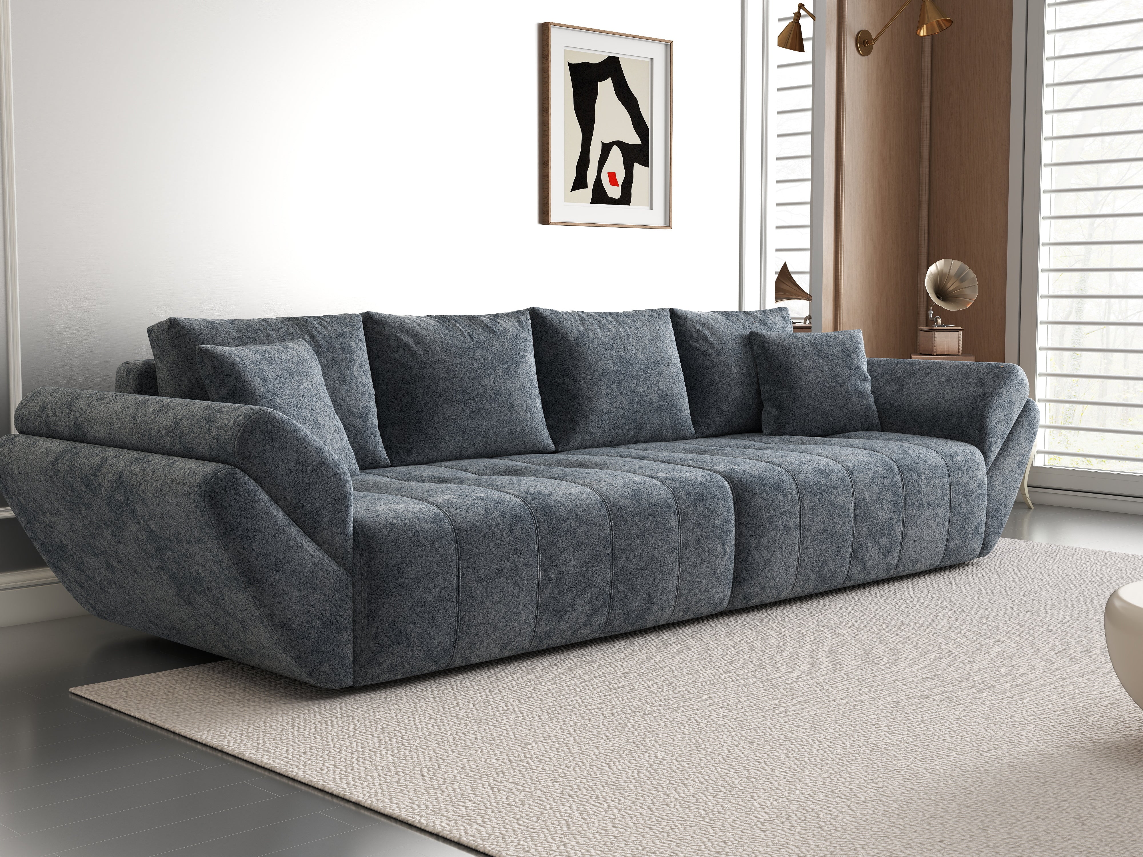 Canapea extensibilă dumonde cu ladă de depozitare si sezut confortabil din spuma HR, Berlin Euphoria Graphit 300x100 cm Fabrica