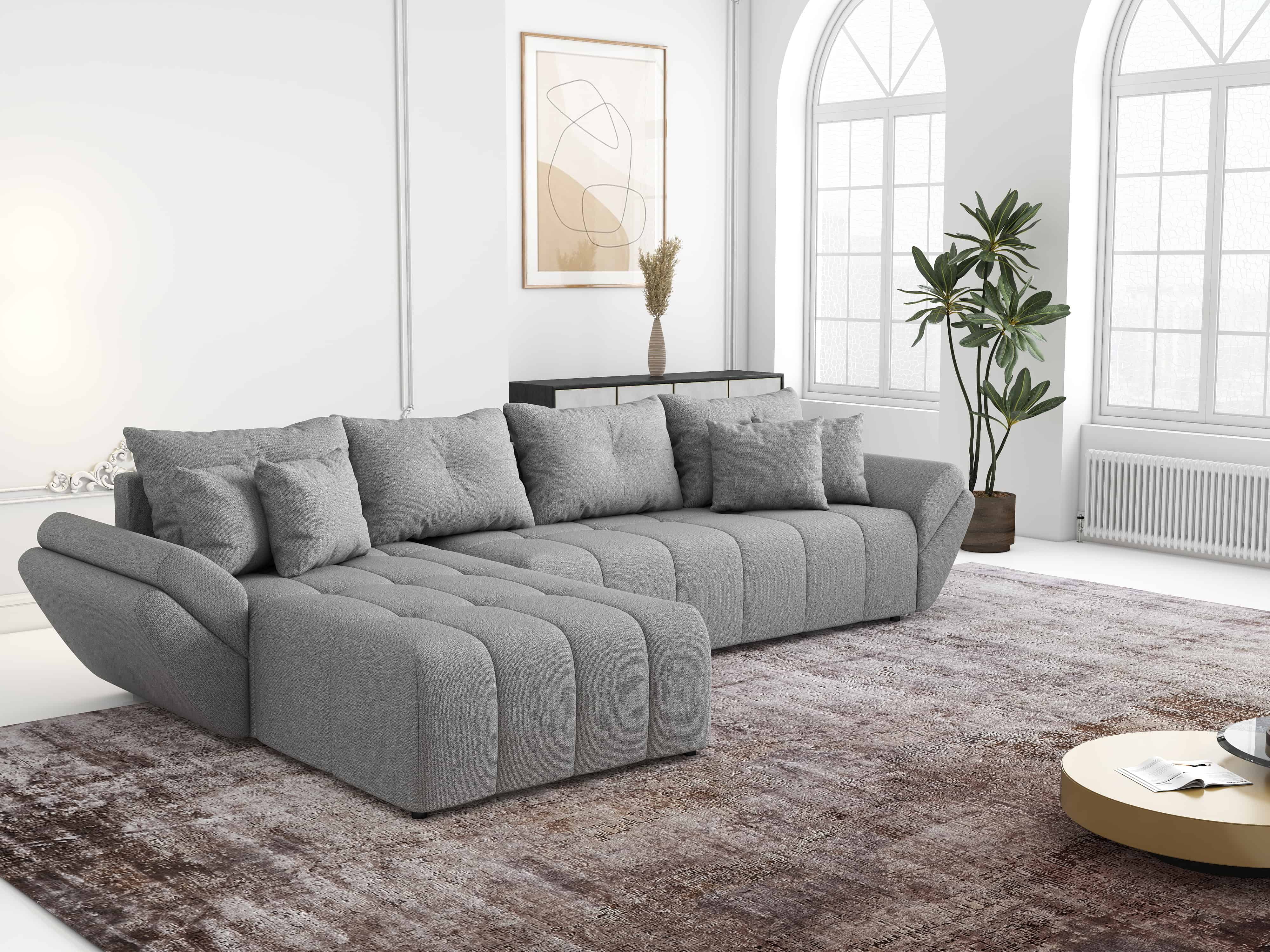 Colțar extensibil dumonde cu ladă de depozitare si sezut confortabil din spuma HR, Berlin XL Enjoy Grey 350x185 cm Fabrica