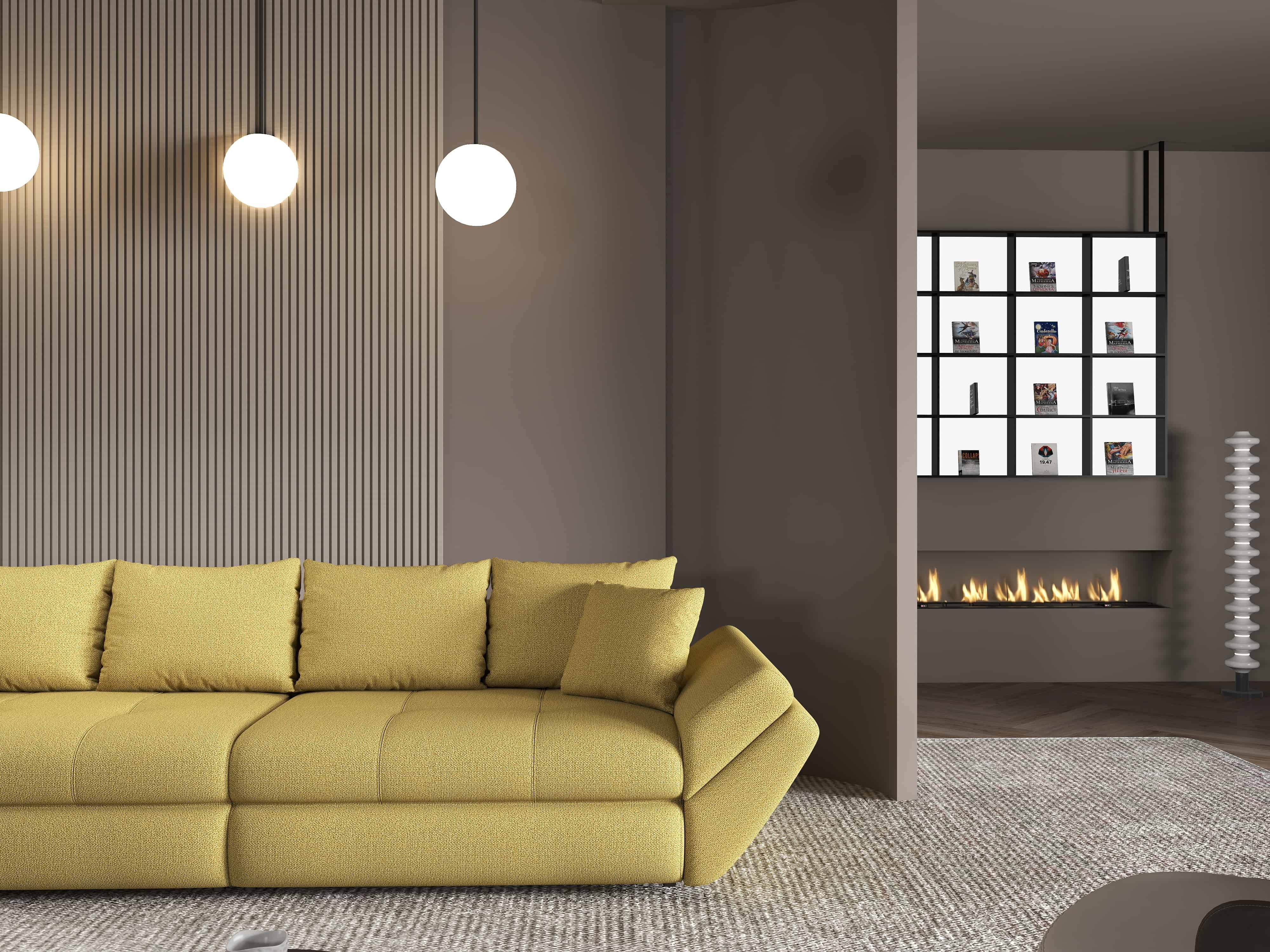 Canapea extensibilă dumonde cu ladă de depozitare si sezut confortabil din spuma HR, Loana Enjoy Melon 300x100 cm Fabrica