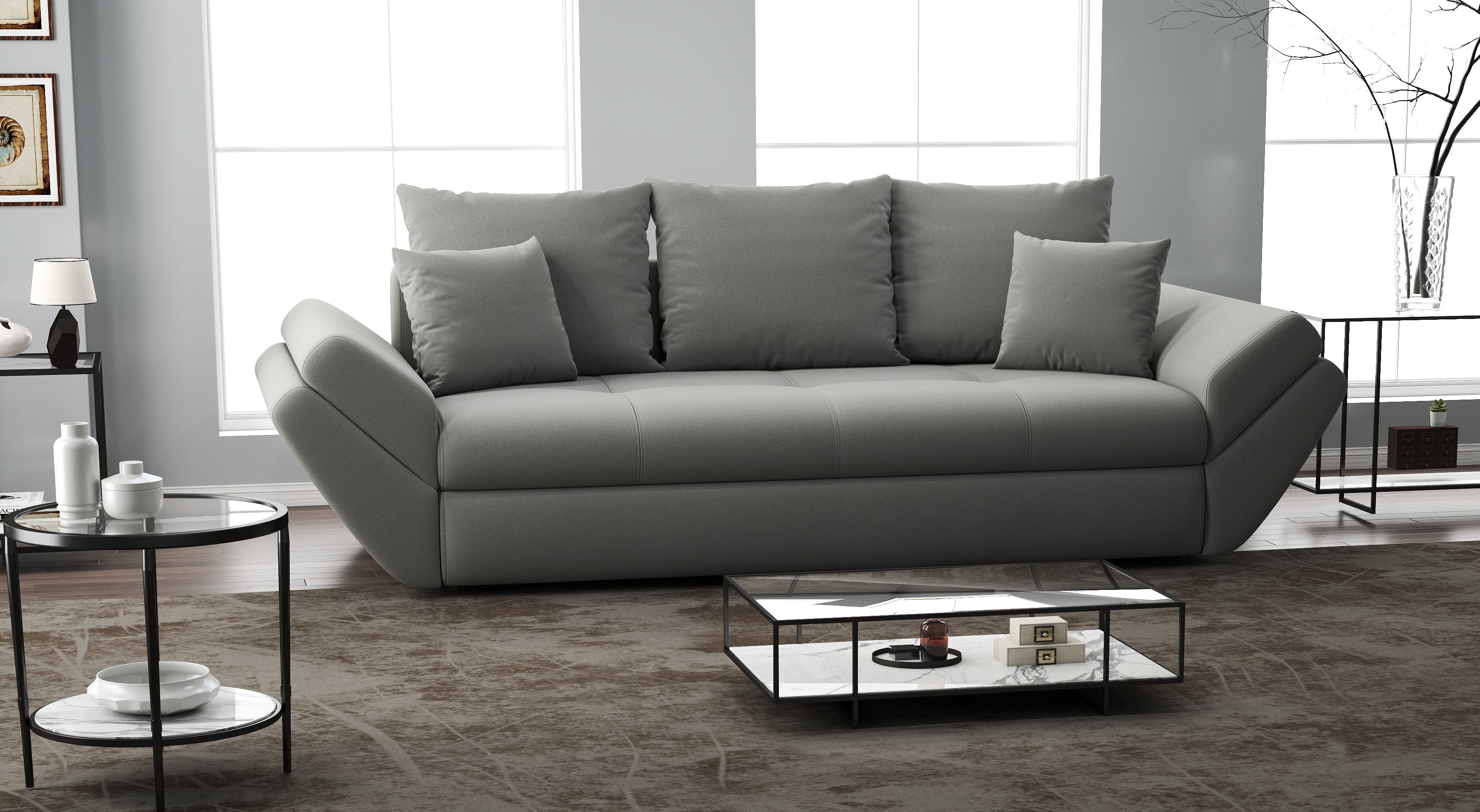 Canapea extensibilă dumonde cu ladă de depozitare si sezut confortabil din spuma HR, Loana Royal Grey 250x100 cm Fabrica