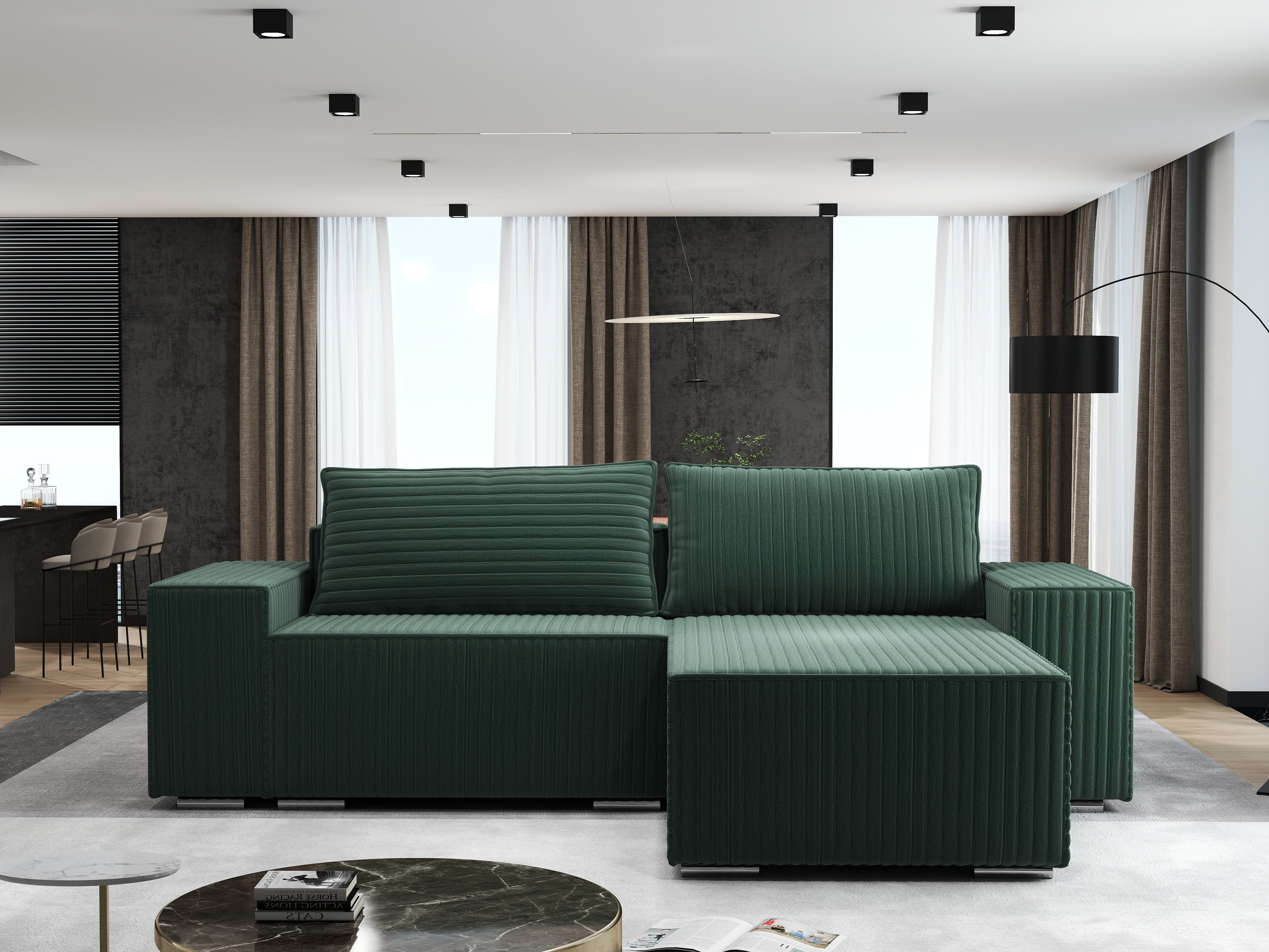 Colțar extensibil dumonde cu ladă de depozitare si sezut confortabil din spuma HR, Dream Ambience Verde 290x185 cm II Fabrica