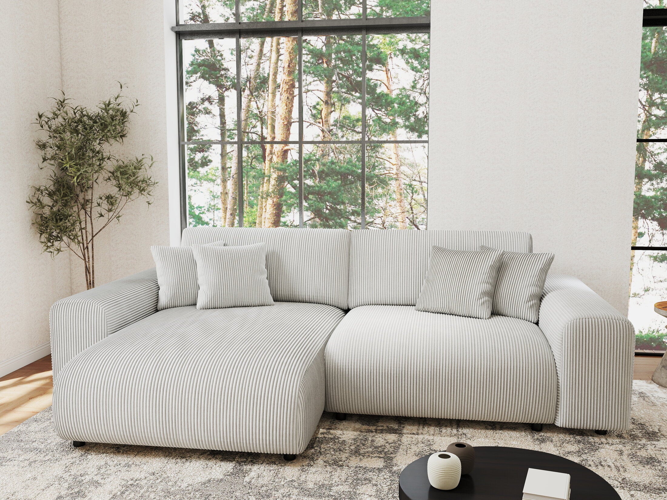 Colțar extensibil dumonde cu ladă de depozitare si sezut confortabil din spuma HR, Sarina Zoom Gri 255x168 cm