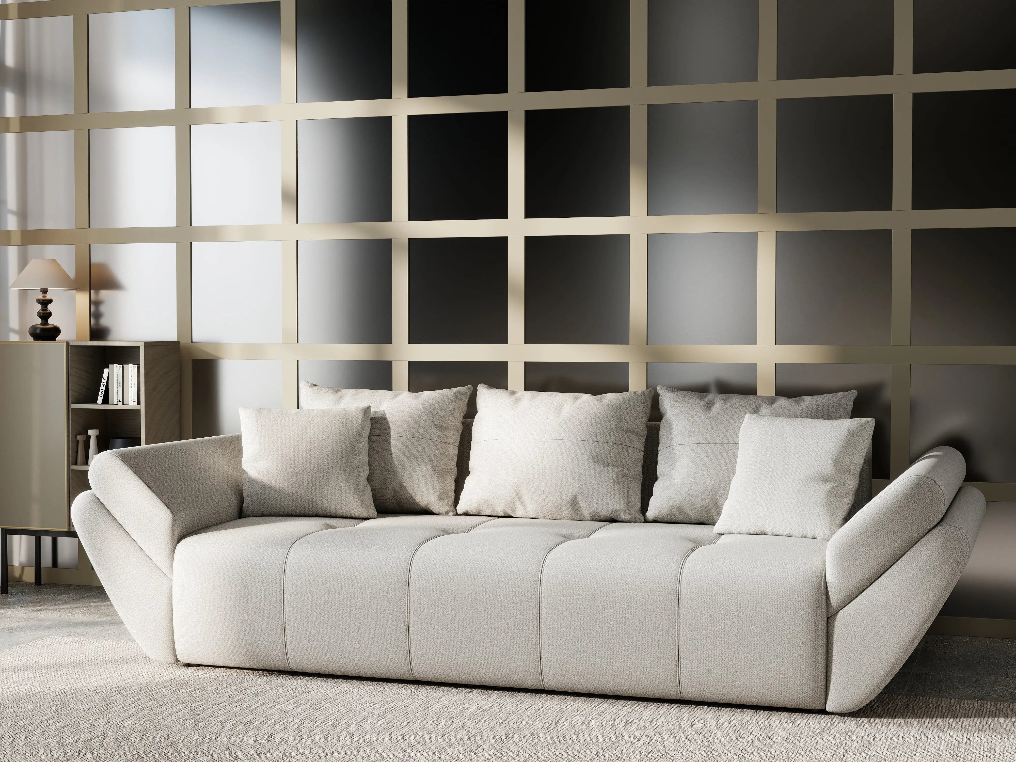 Canapea extensibilă dumonde cu ladă de depozitare si sezut confortabil din spuma HR, Berlin Enjoy Bej 250x100 cm Fabrica