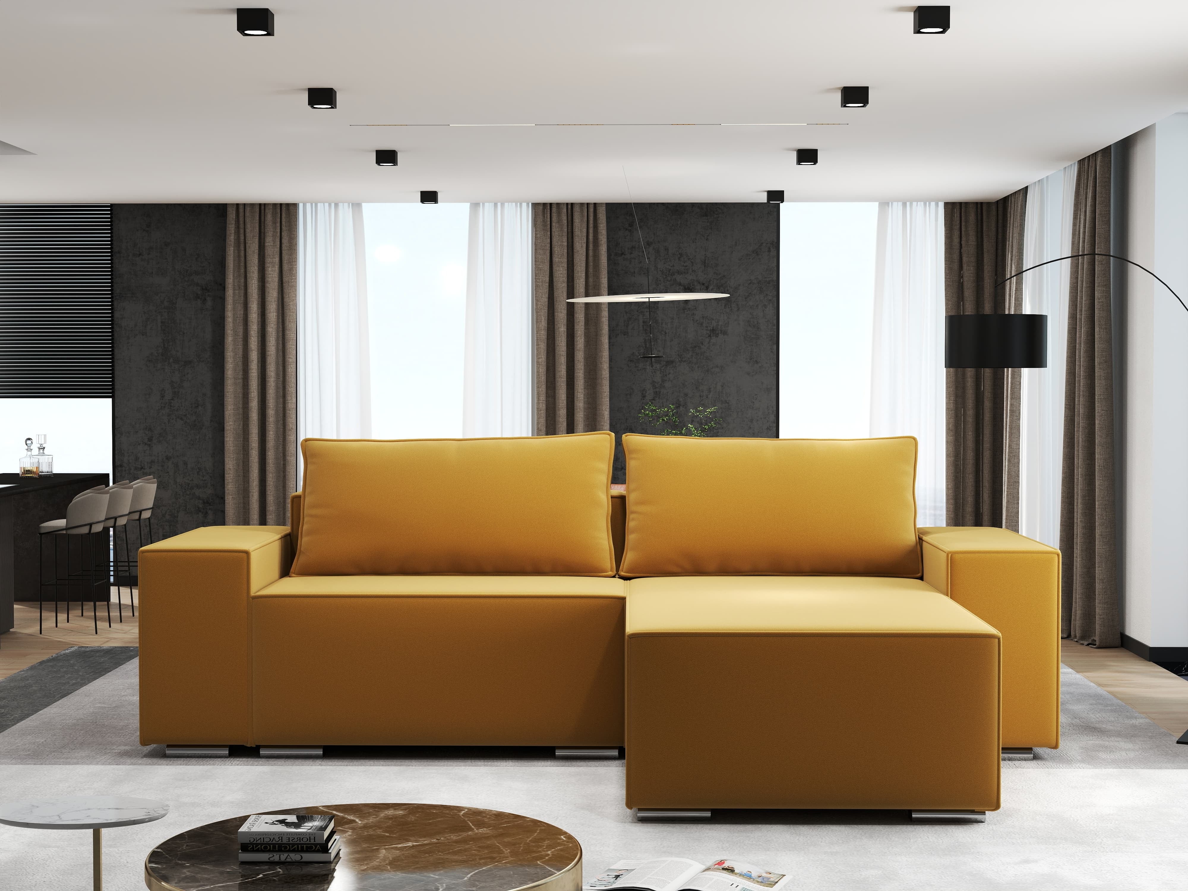 Colțar extensibil dumonde cu ladă de depozitare si sezut confortabil din spuma HR, Dream Royal Mustar 290x185 cm II Fabrica