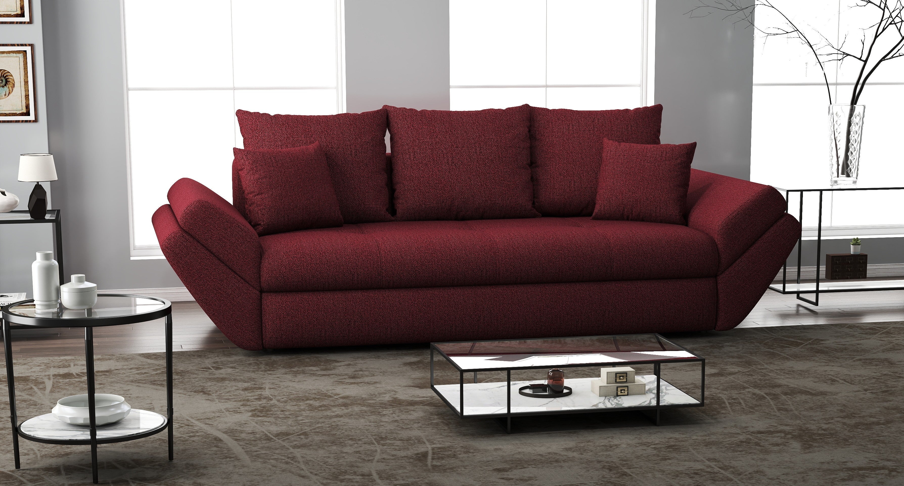 Canapea extensibilă dumonde cu ladă de depozitare si sezut confortabil din spuma HR, Loana Enjoy Red 250x100 cm Fabrica