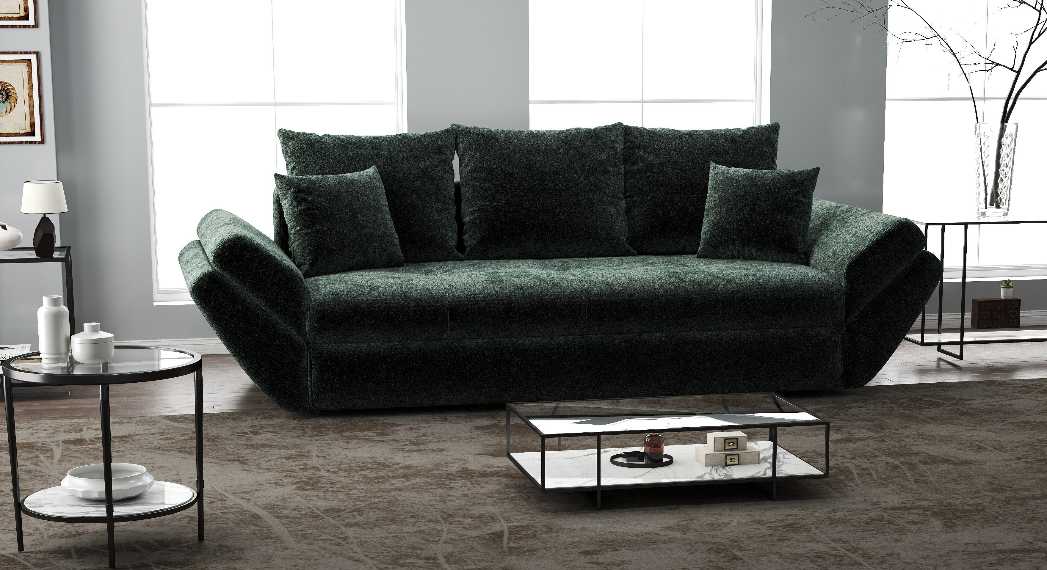 Canapea extensibilă dumonde cu ladă de depozitare si sezut confortabil din spuma HR, Loana Euphoria Verde 250x100 cm Fabrica