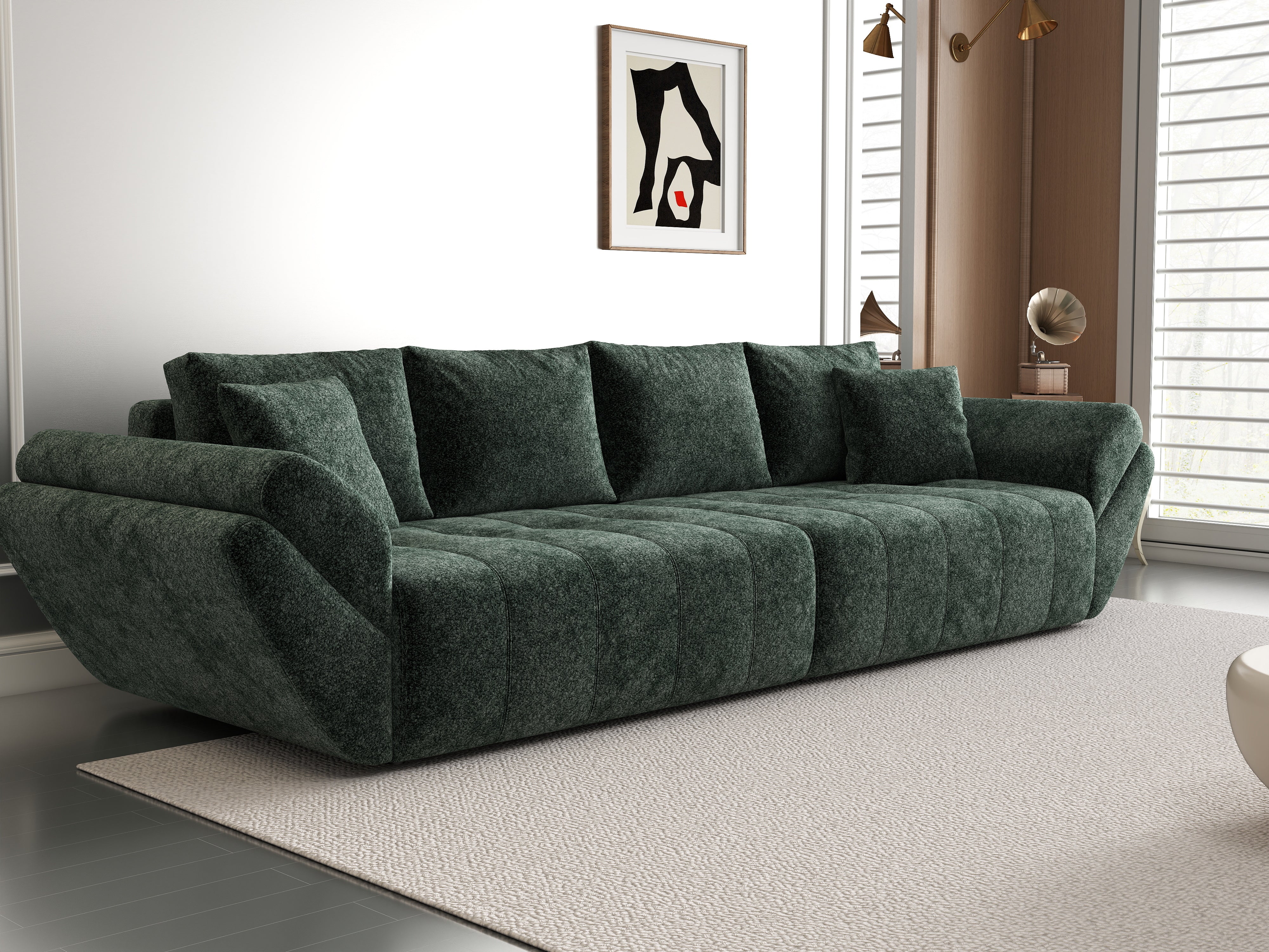 Canapea extensibilă dumonde cu ladă de depozitare si sezut confortabil din spuma HR, Berlin Euphoria Green 300x100 cm Fabrica