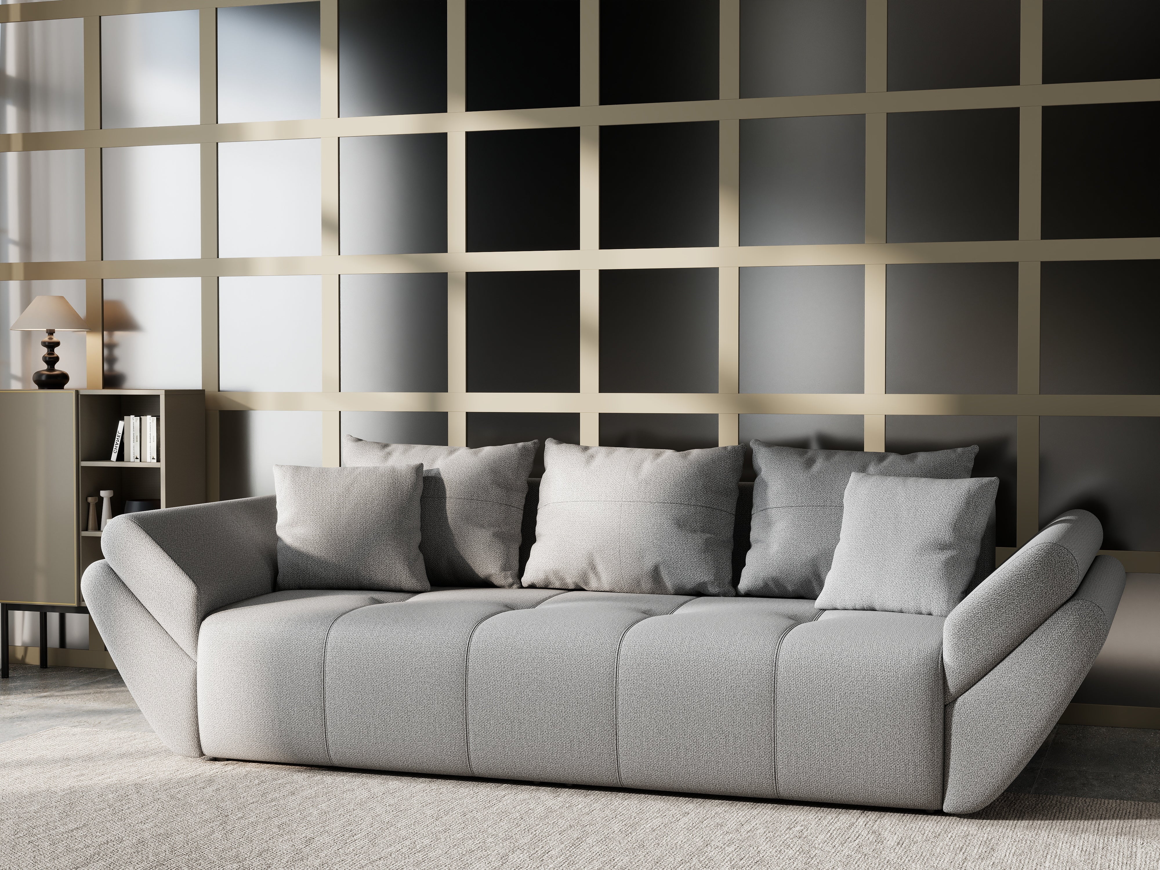 Canapea extensibilă dumonde cu ladă de depozitare si sezut confortabil din spuma HR, Berlin Enjoy Grey 250x100 cm Fabrica