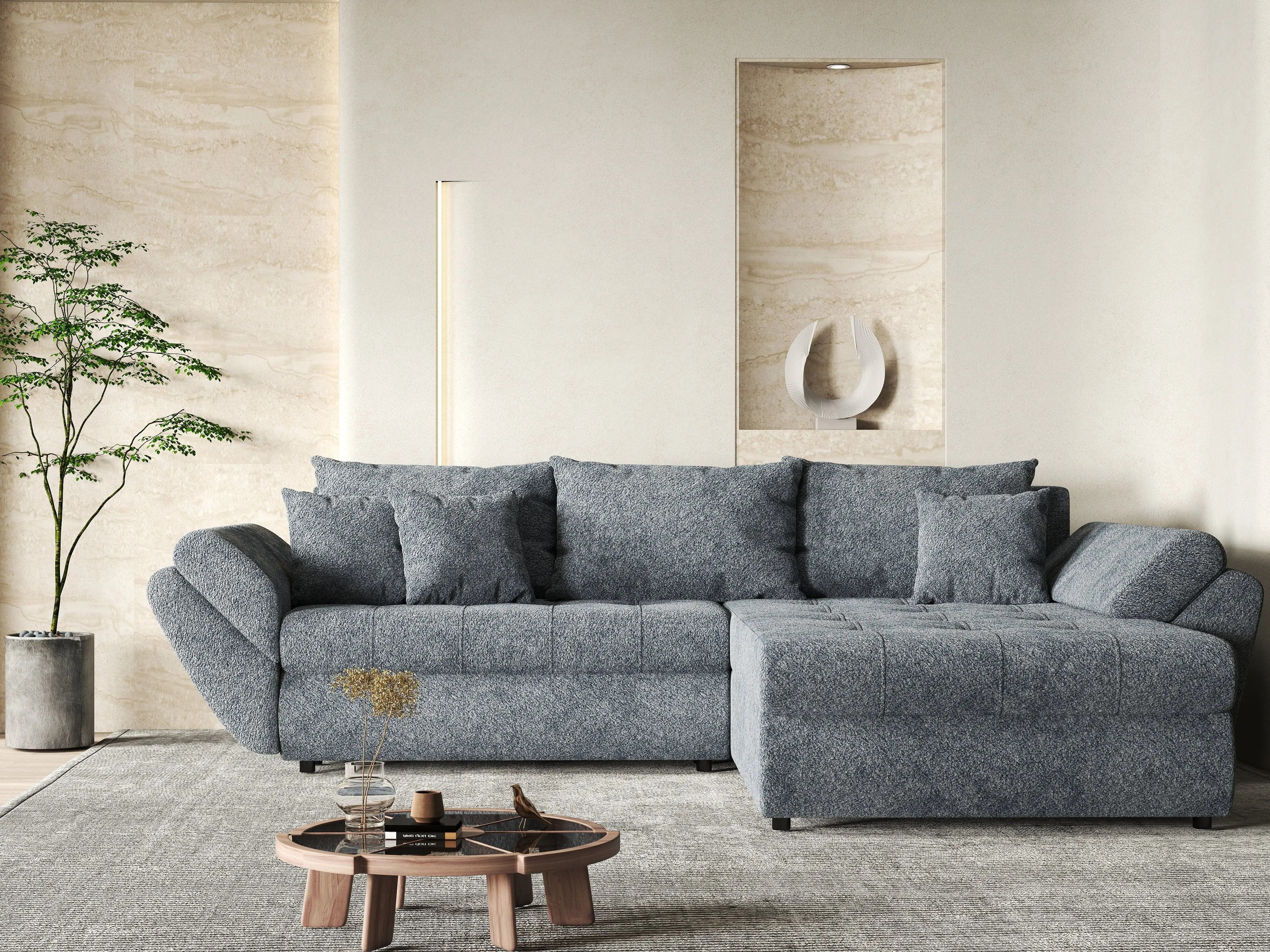 Colțar extensibil dumonde cu ladă de depozitare si sezut confortabil din spuma HR, Loana Euphoria Graphit II 270x185 cm Fabrica