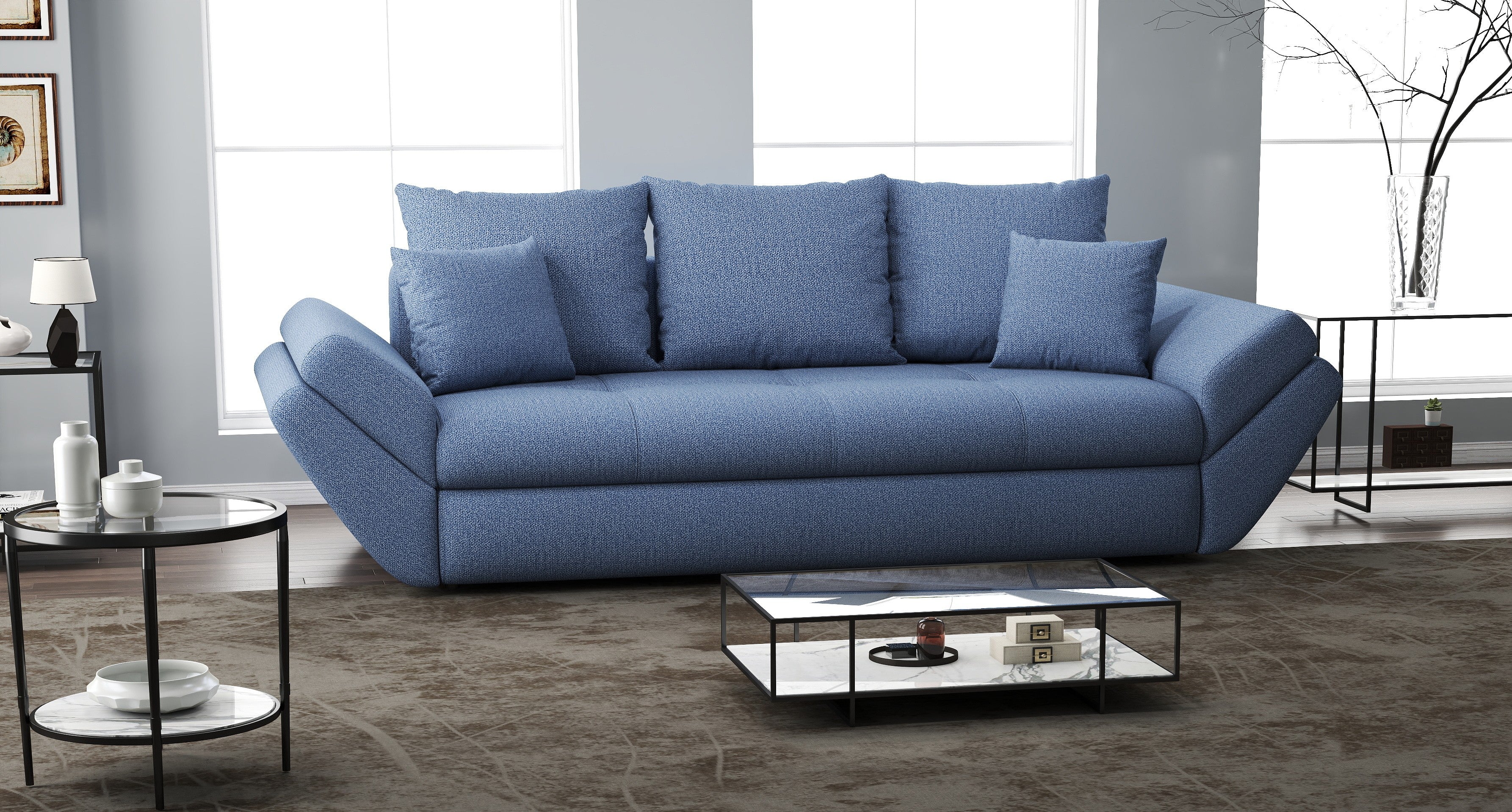 Canapea extensibilă dumonde cu ladă de depozitare si sezut confortabil din spuma HR, Loana Enjoy Blue 250x100 cm Fabrica