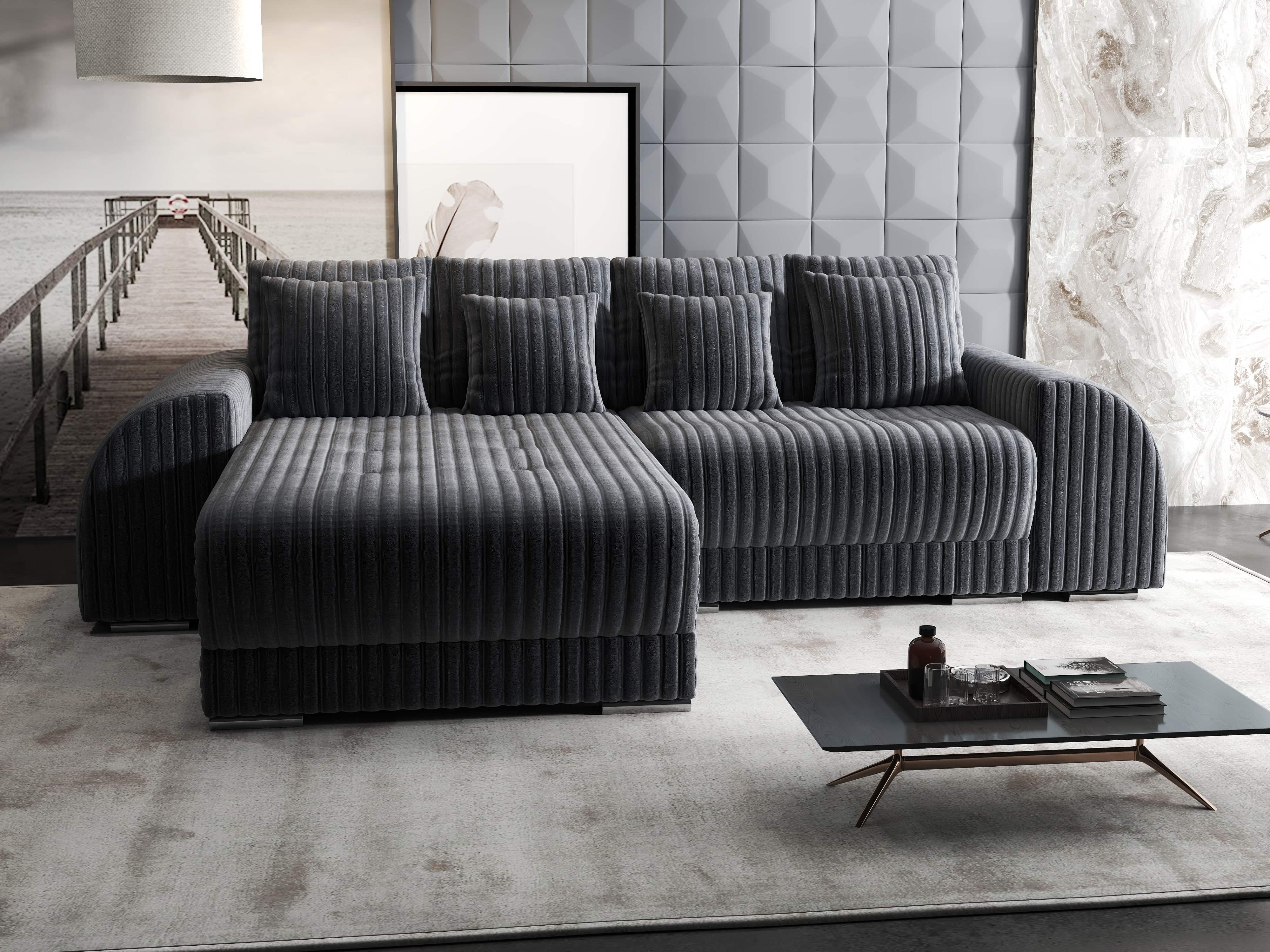 Colțar extensibil dumonde cu ladă de depozitare si sezut confortabil din spuma HR, Verona Ambience Gri 290x185 cm Fabrica