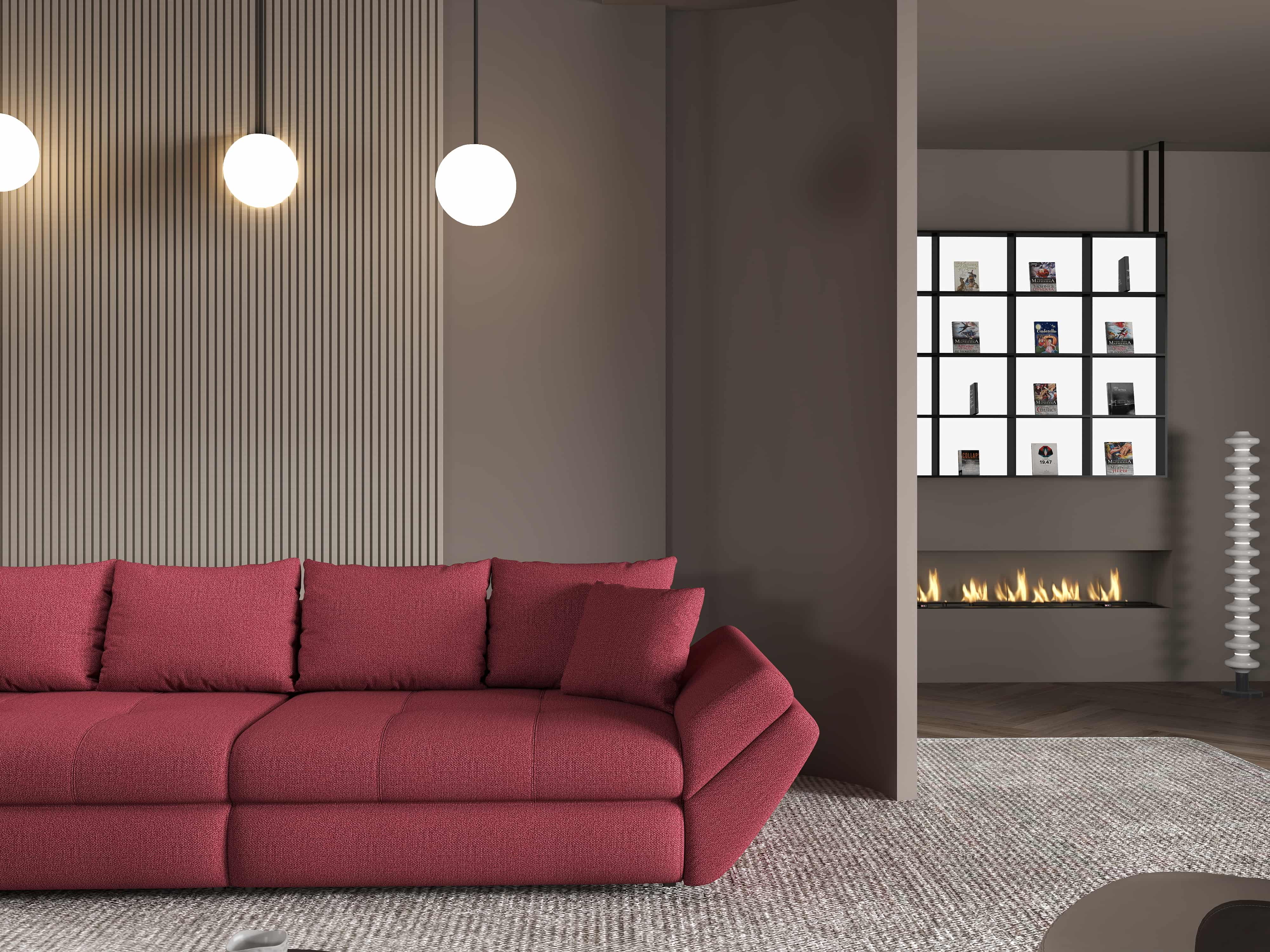 Canapea extensibilă dumonde cu ladă de depozitare si sezut confortabil din spuma HR, Loana Enjoy Rosu 300x100 cm Fabrica