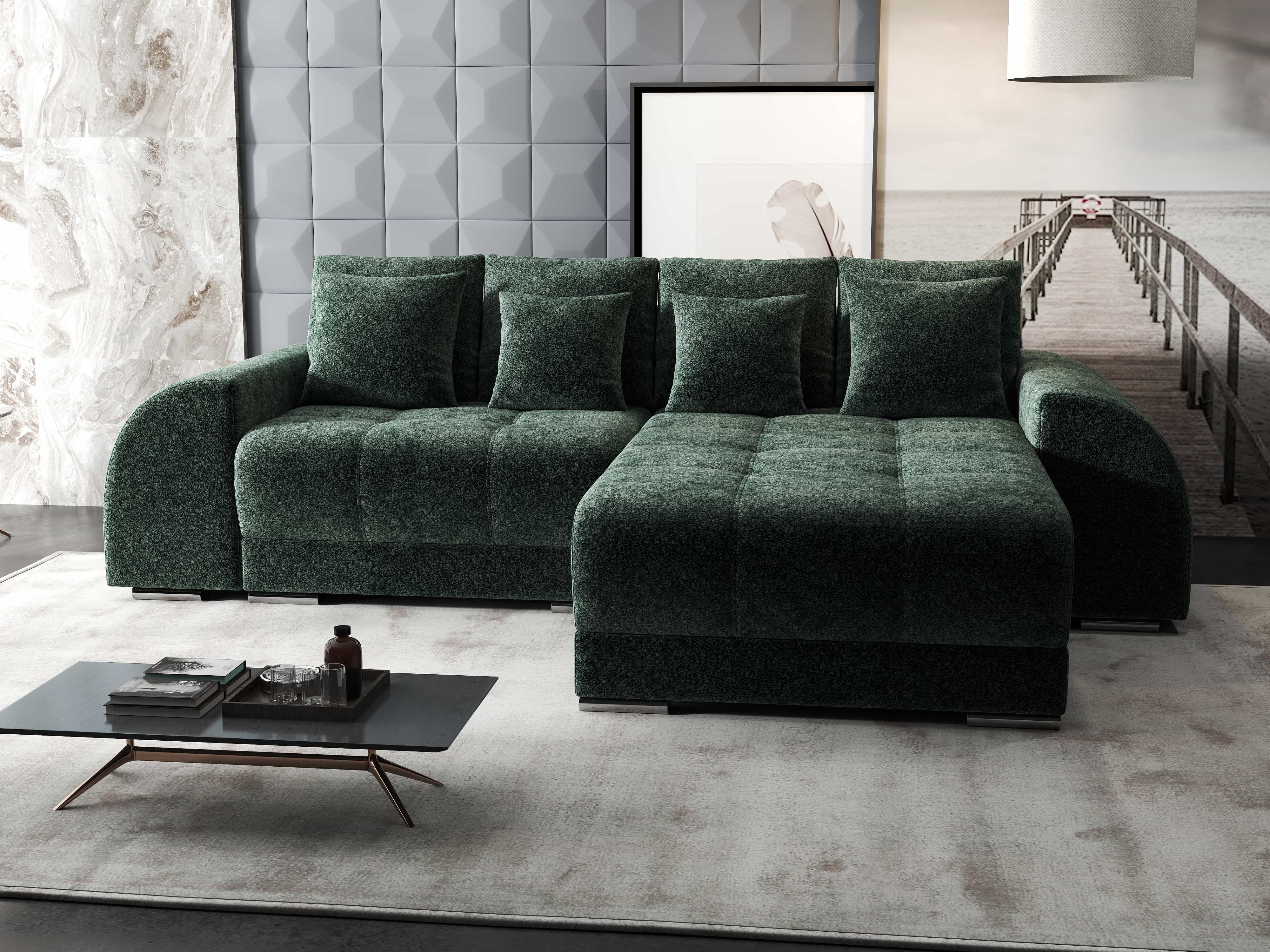 Colțar extensibil dumonde cu ladă de depozitare si sezut confortabil din spuma HR, Verona Euphoria Verde II 290x185 cm Fabrica