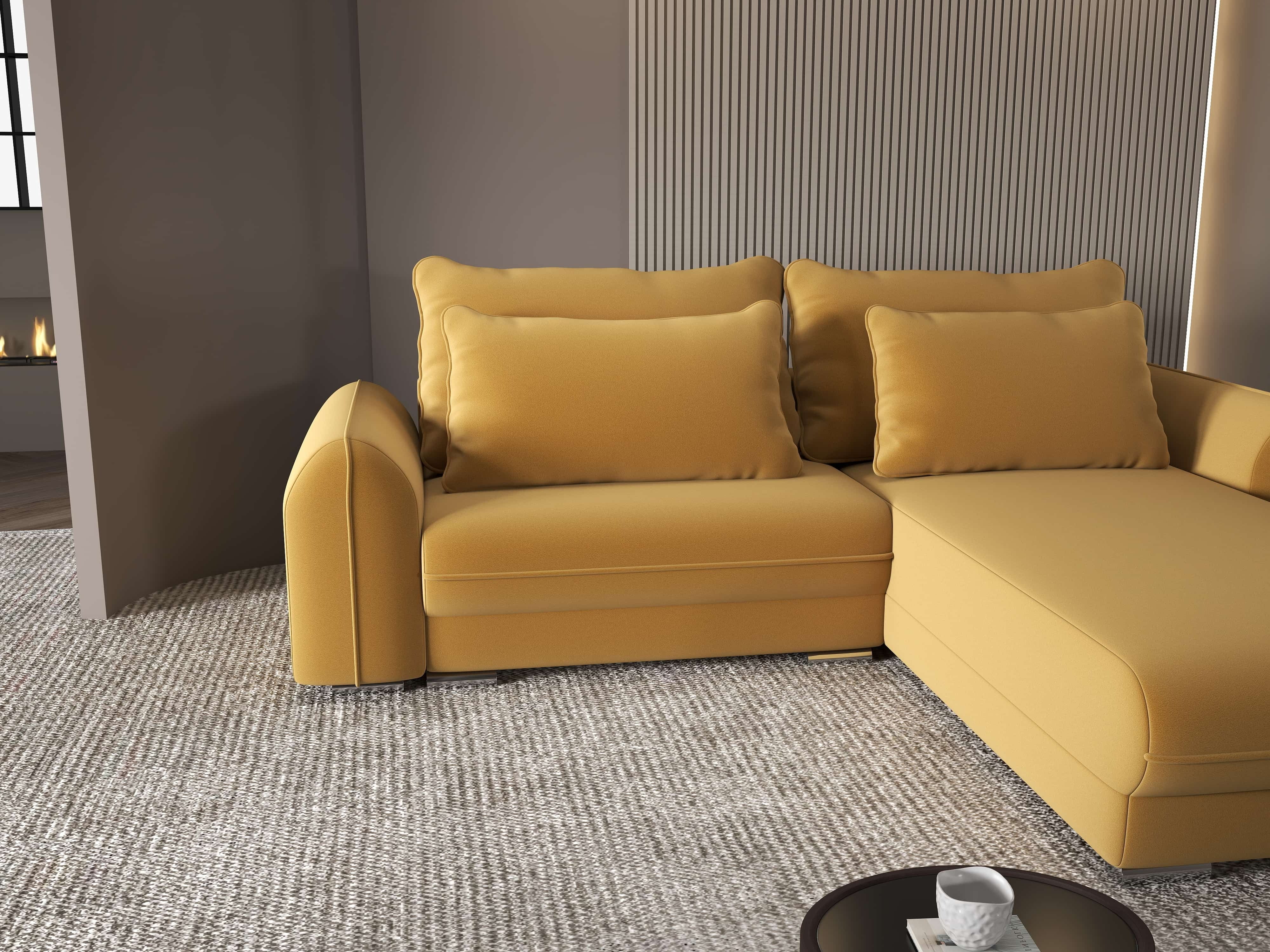 Colțar extensibil dumonde cu ladă de depozitare si sezut confortabil din spuma HR, Denver Royal Mustar 275x185 cm II Fabrica