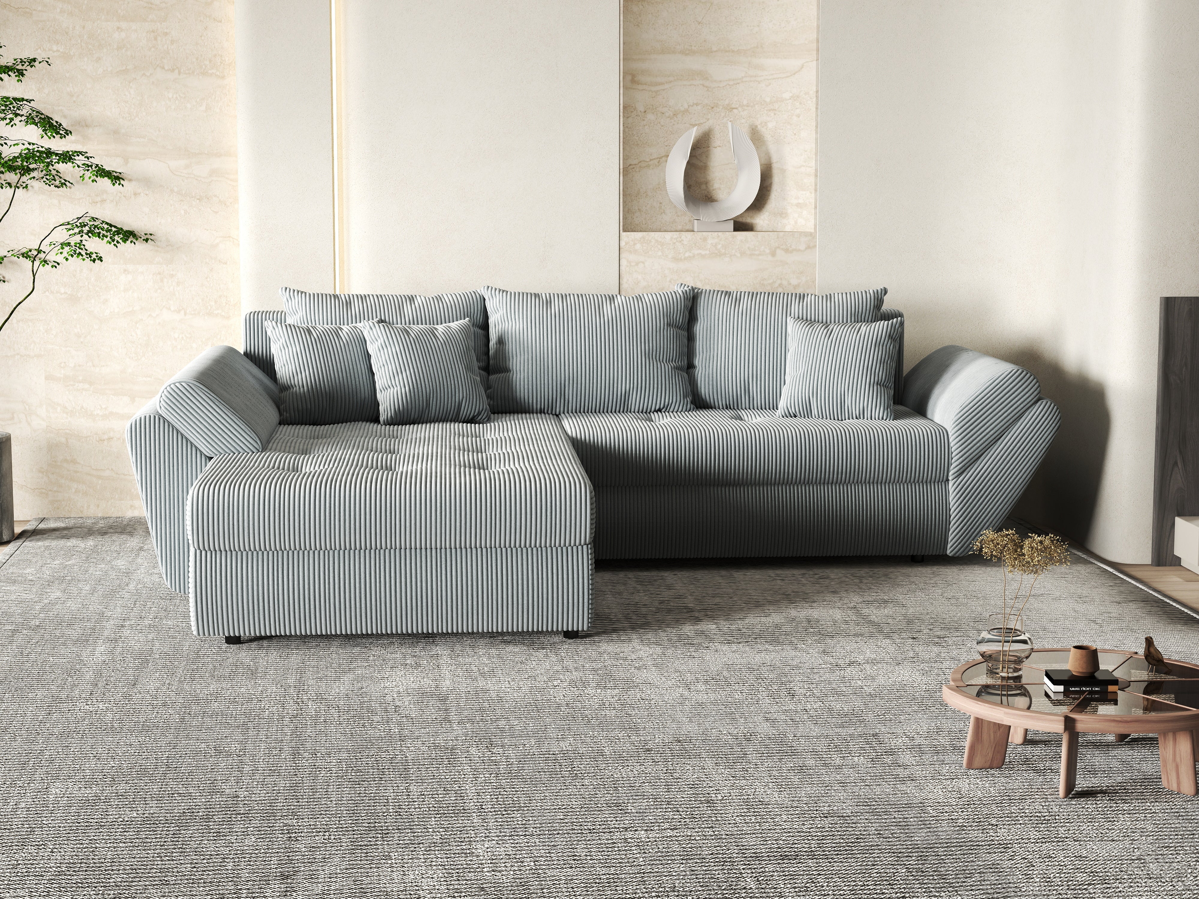 Colțar extensibil dumonde cu ladă de depozitare si sezut confortabil din spuma HR, Loana Zoom Grey 270x185 cm Fabrica