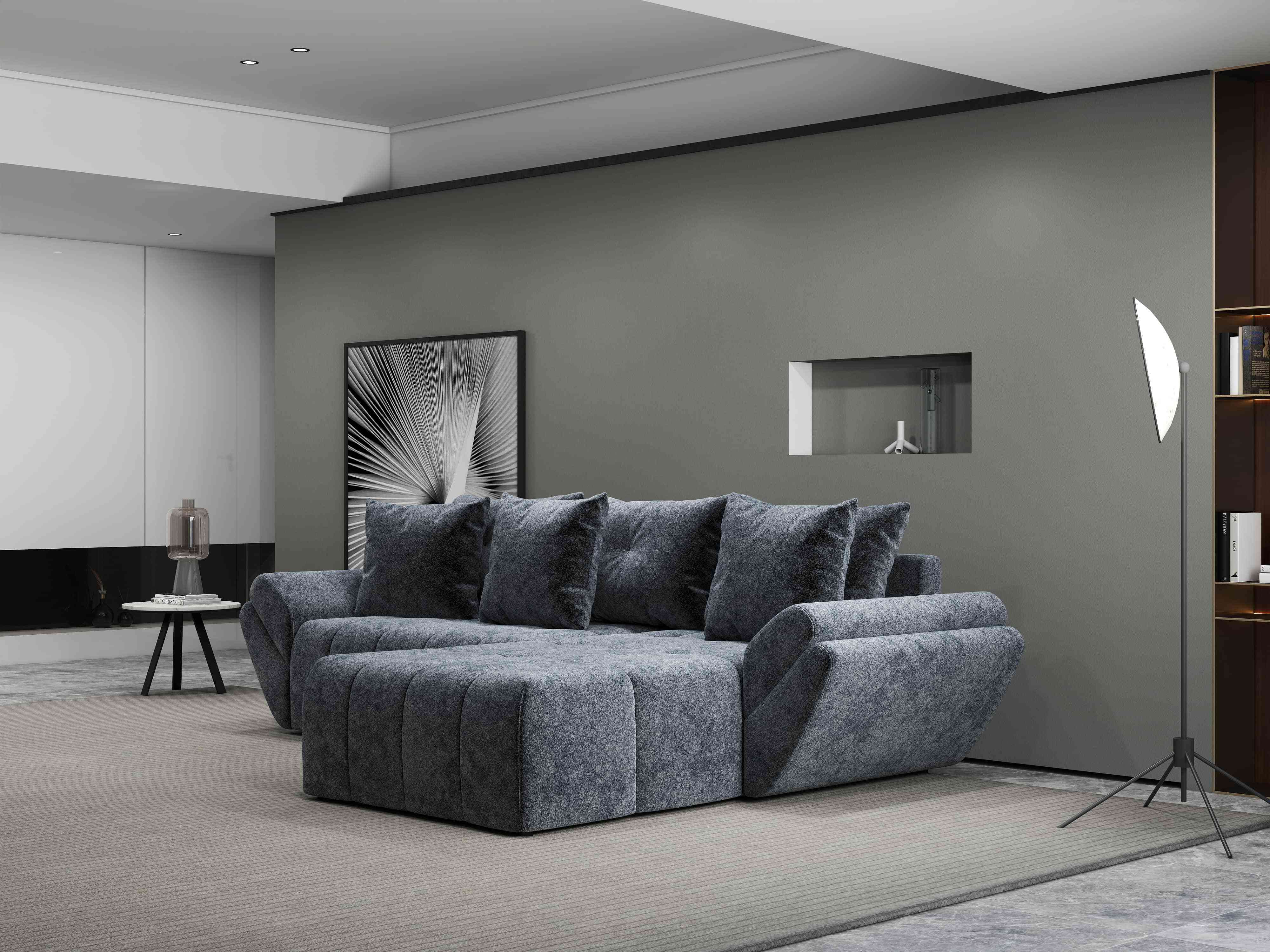 Colțar extensibil dumonde cu ladă de depozitare si sezut confortabil din spuma HR, Berlin Euphoria Grafit 280x185 cm II Fabrica